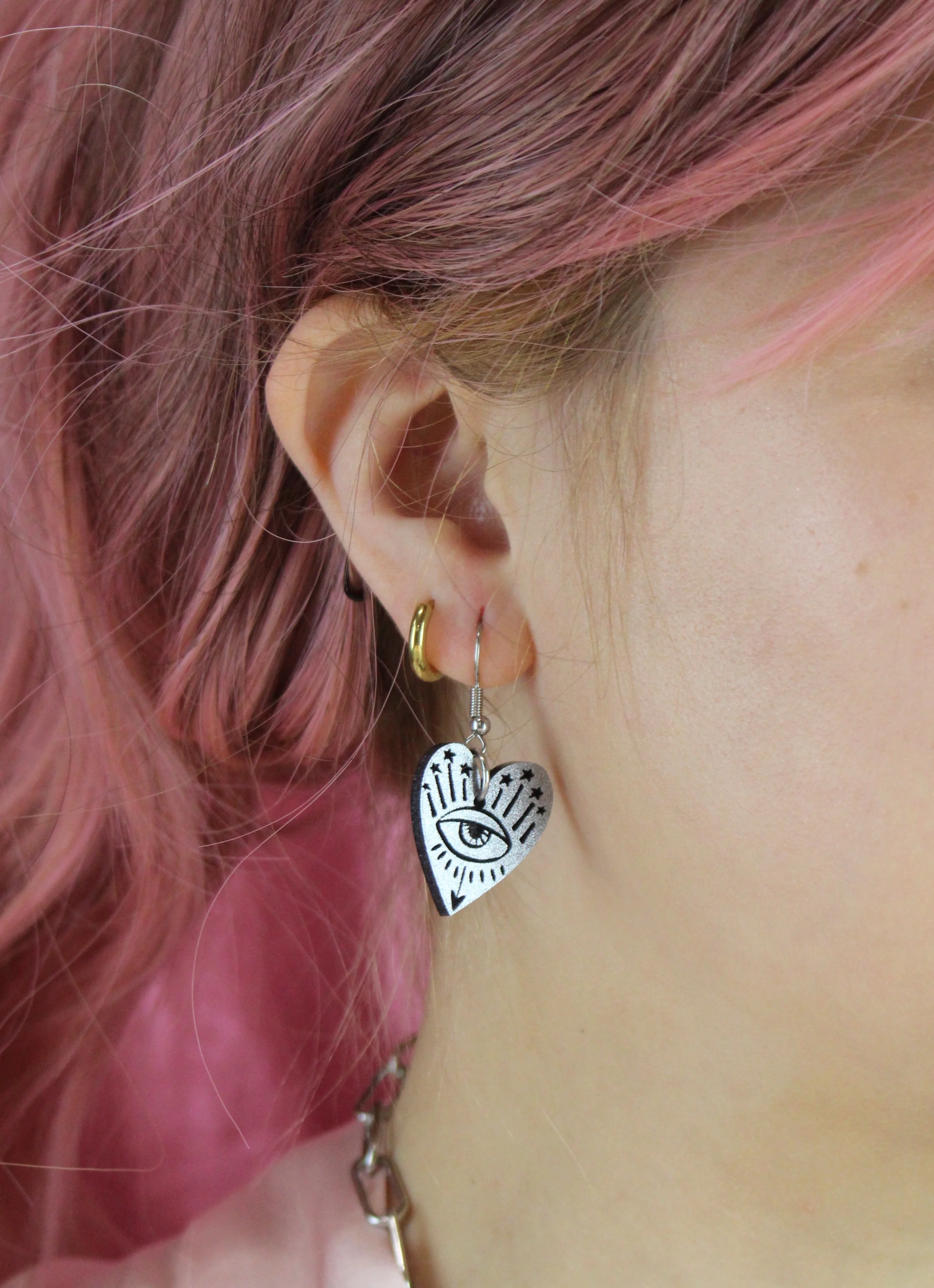 Eye Love You Earrings - Silver - Image 2