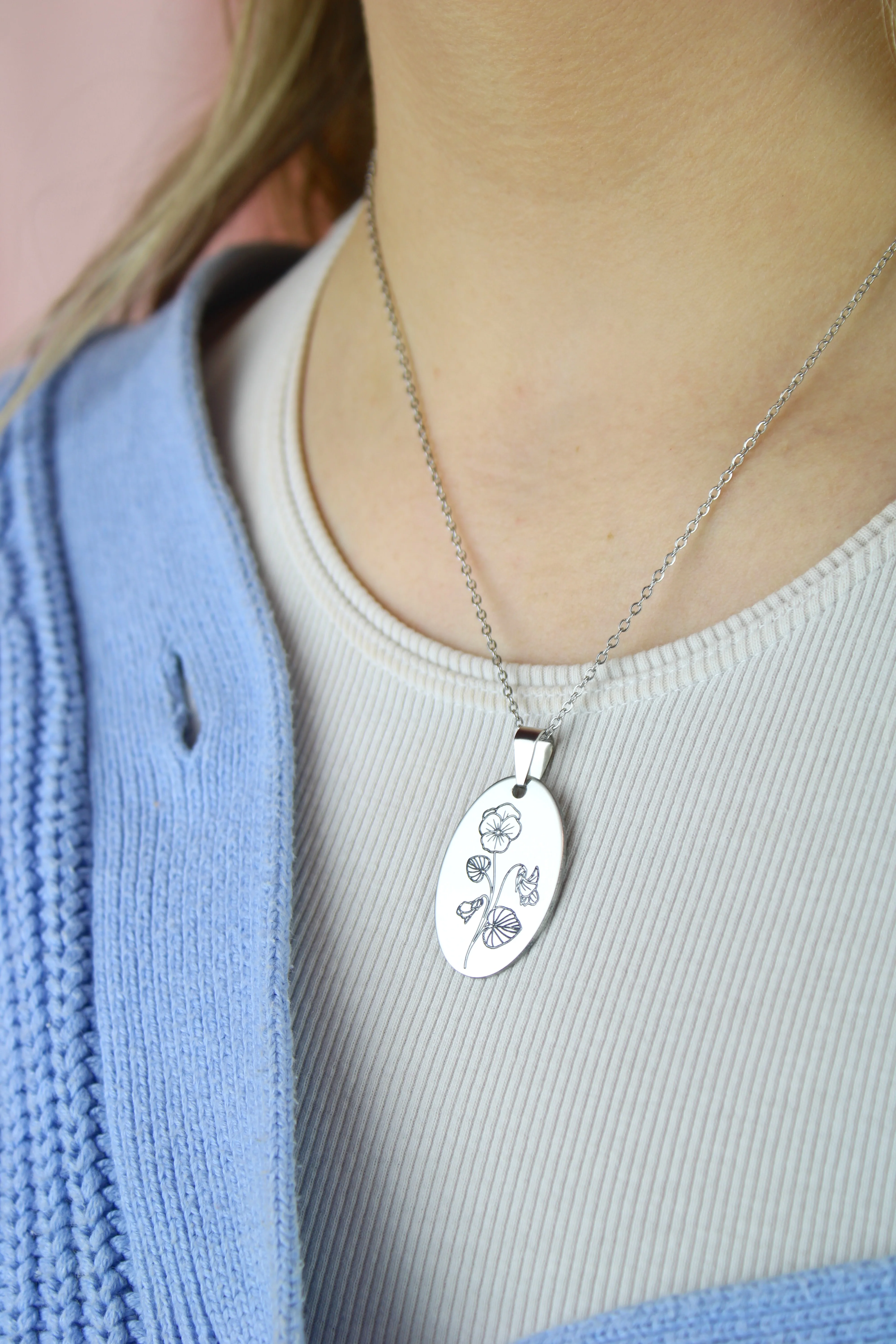 February Birth Flower Necklace - Violet - Image 2