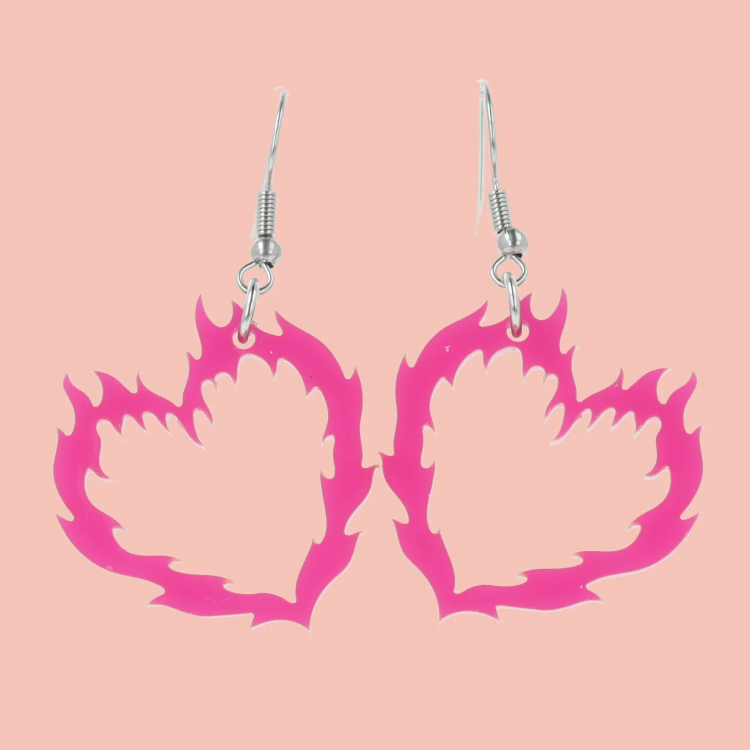 Flame Heart Earrings - Dark Pink