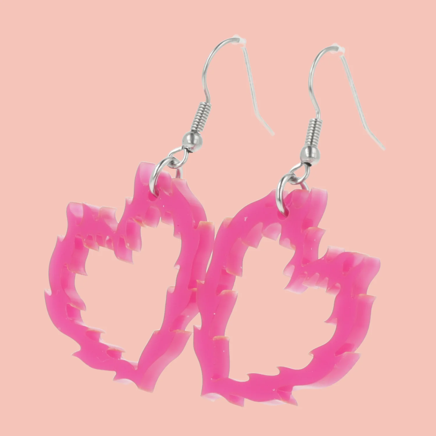 Flame Heart Earrings - Dark Pink - Image 2