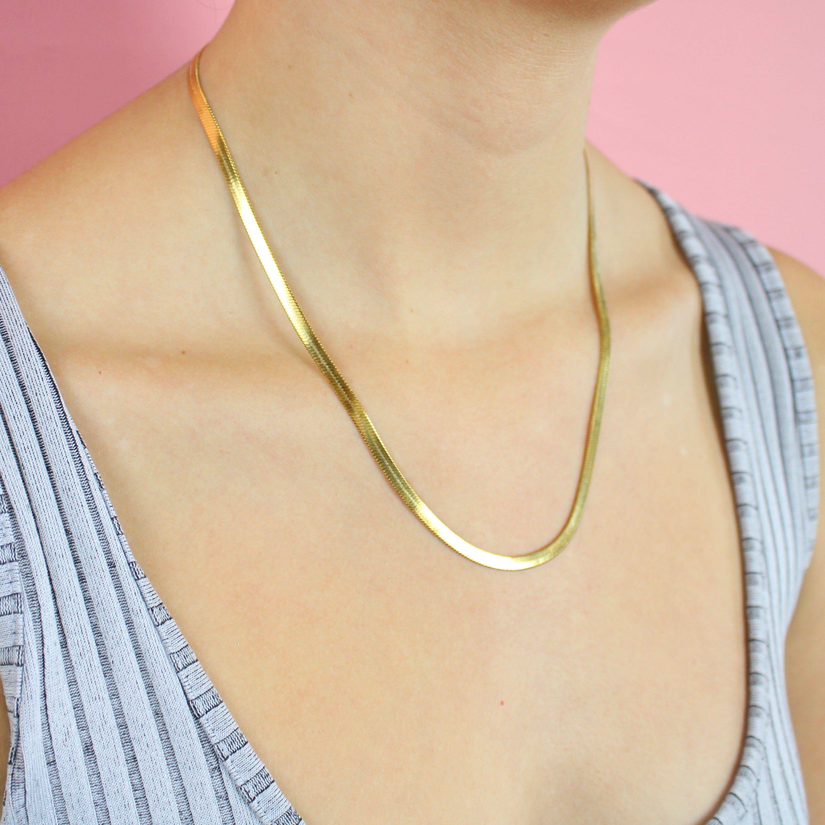 Flat Snake Chain Necklace (Gold Plated) - Image 3