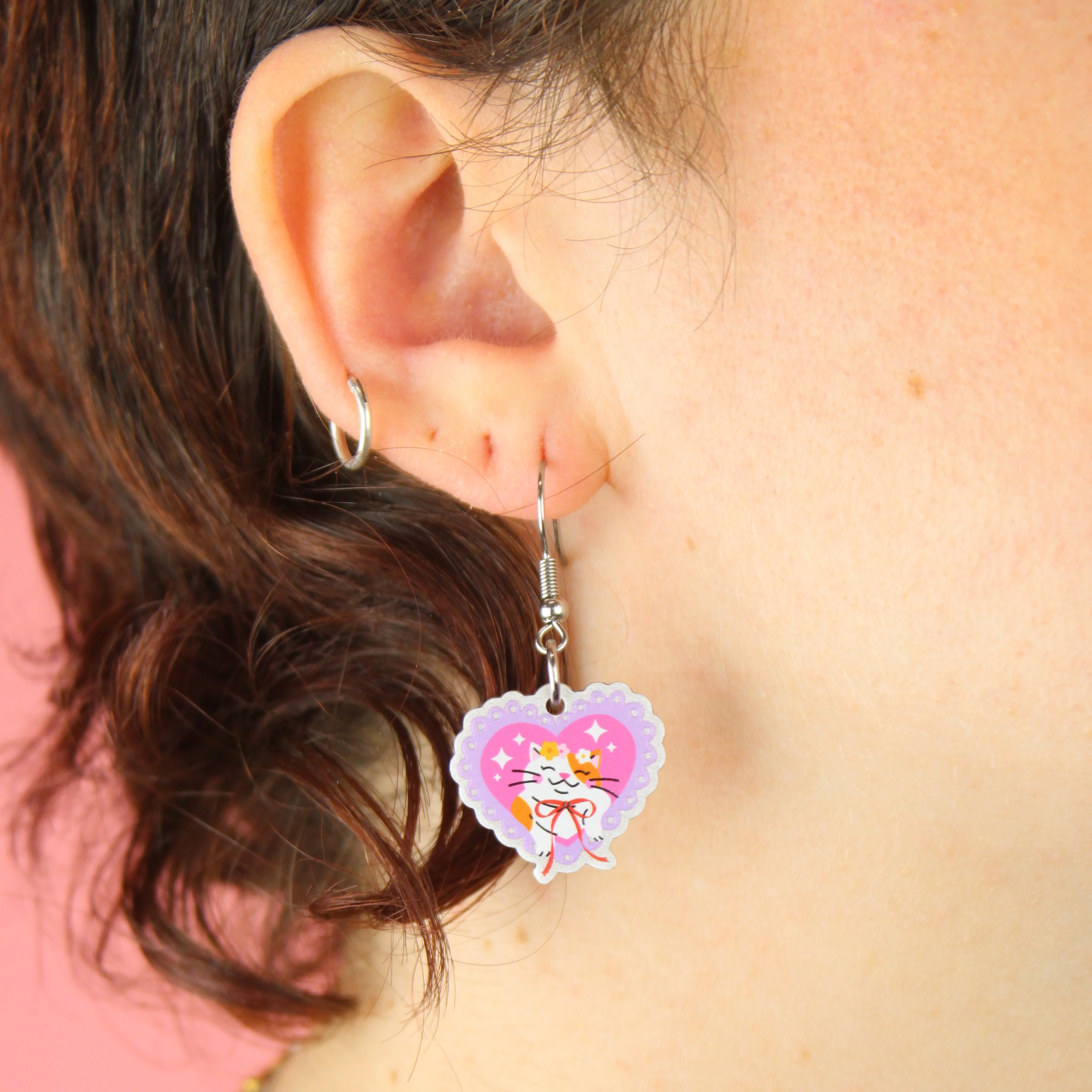 Flower Crown Cat Earrings - Image 2