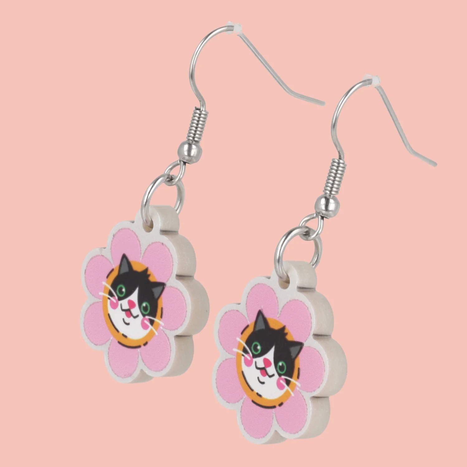 Flower Face Cat Earrings - Image 3