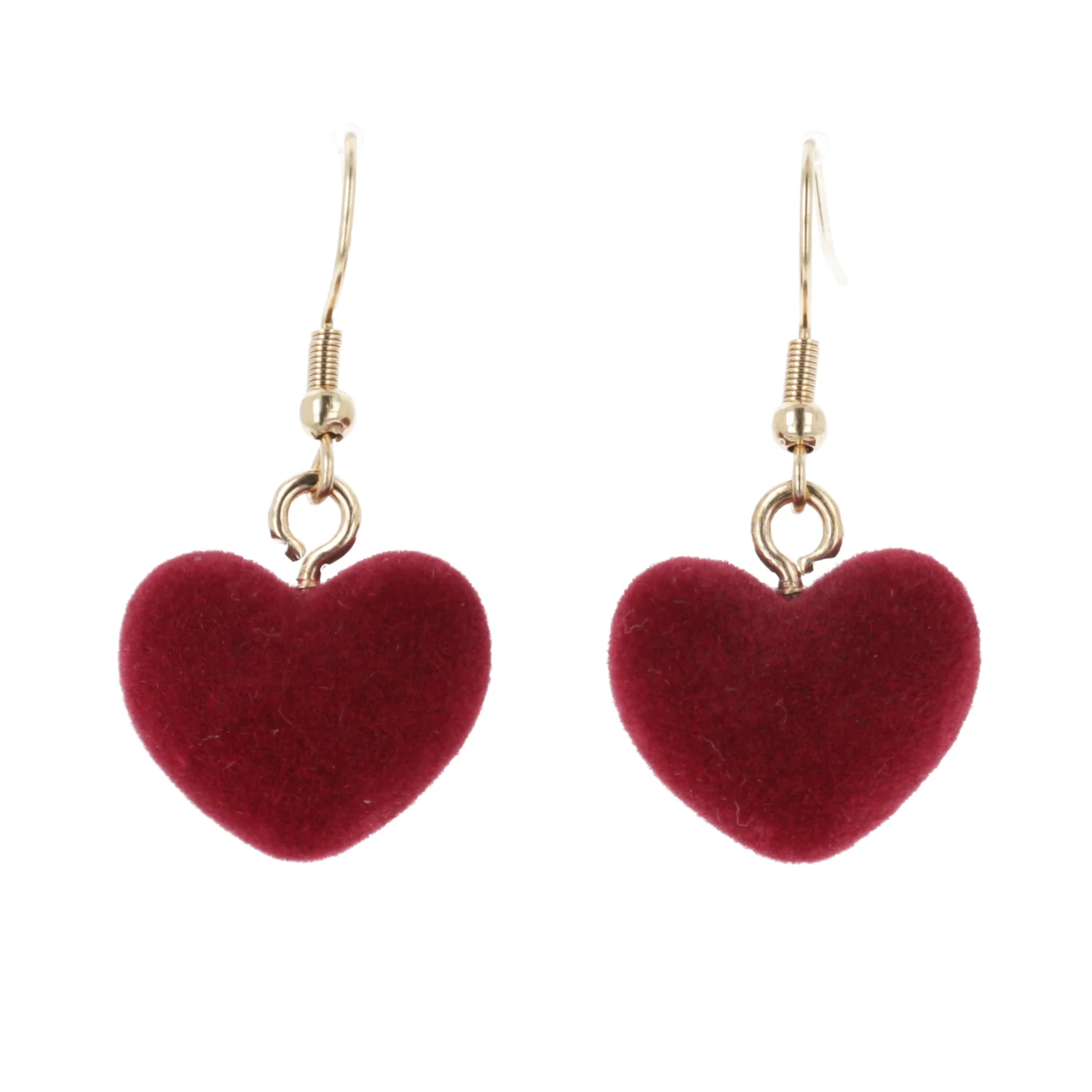 Fuzzy Dark Red Heart Earrings - Image 4