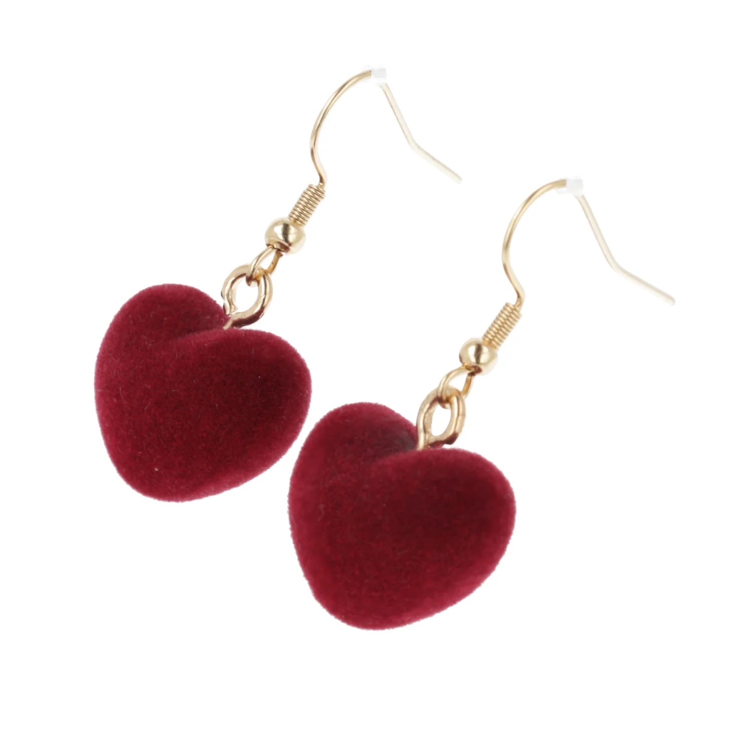Fuzzy Dark Red Heart Earrings - Image 5