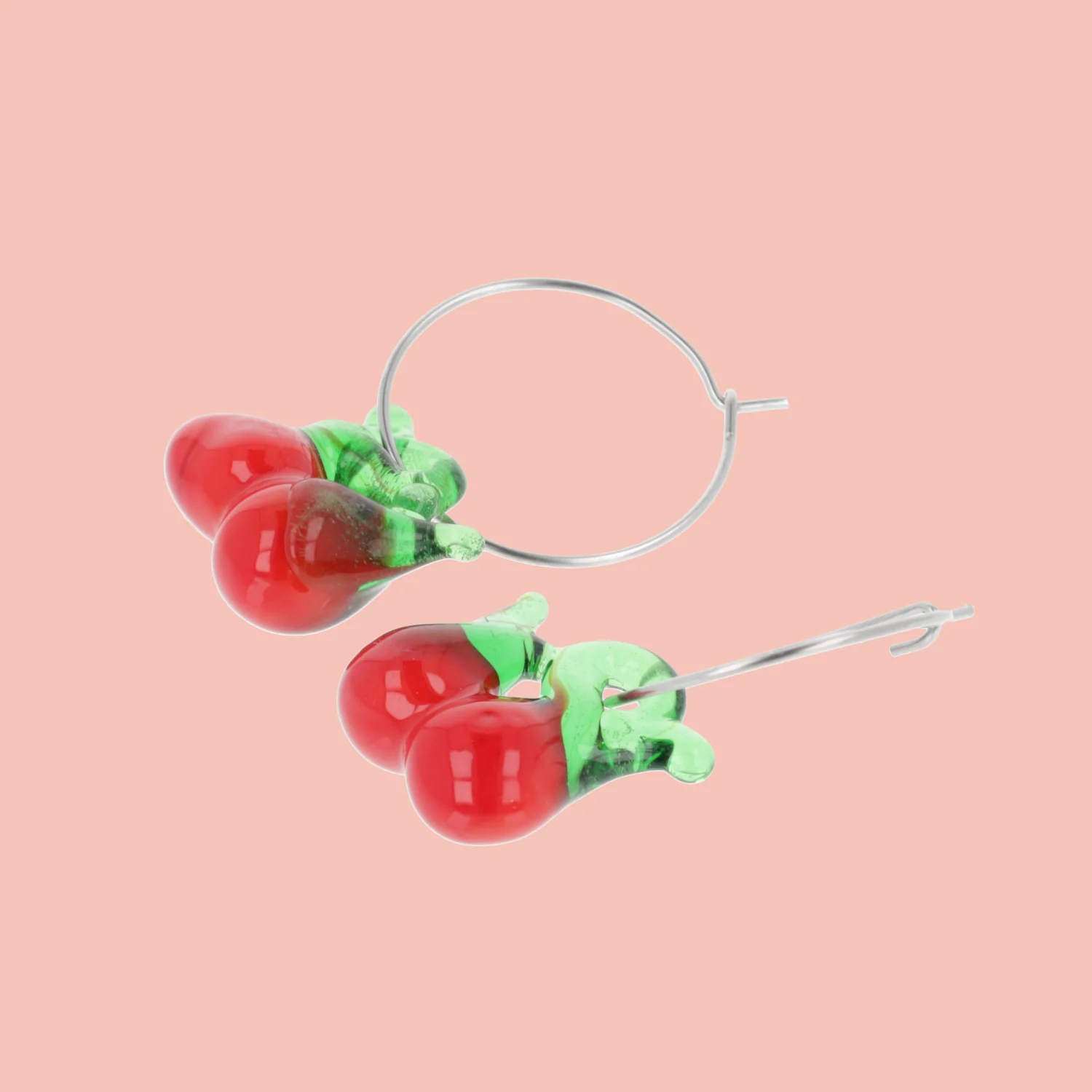 Glass Cherry Hoop Earrings - Image 4