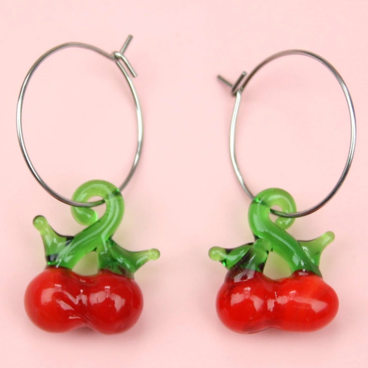 Glass Cherry Hoop Earrings - Image 5