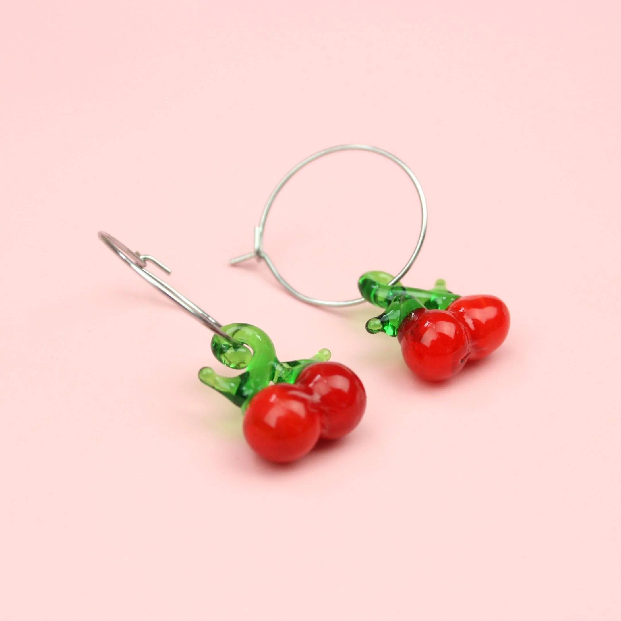 Glass Cherry Hoop Earrings - Image 6