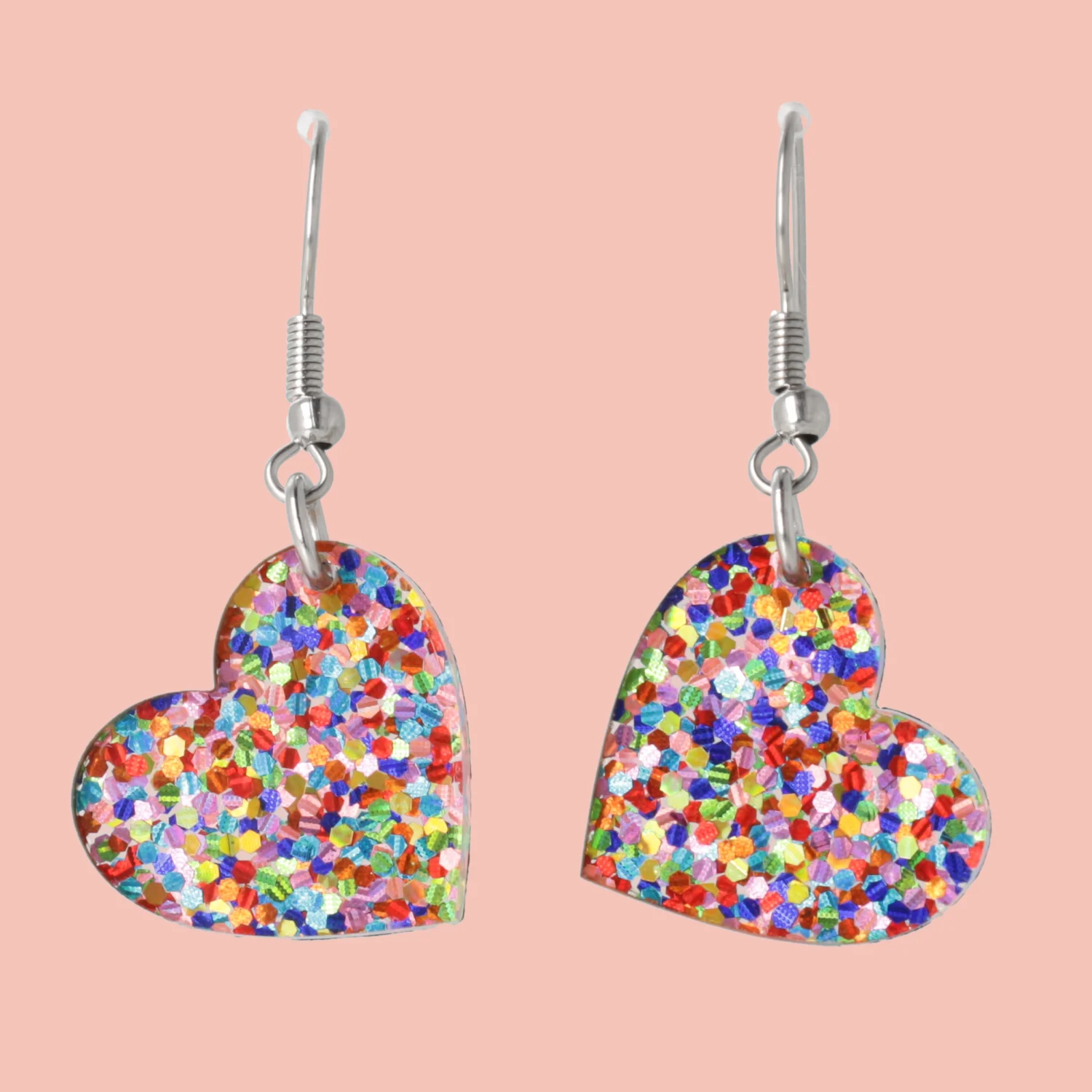 Glitter Rainbow Heart Earrings