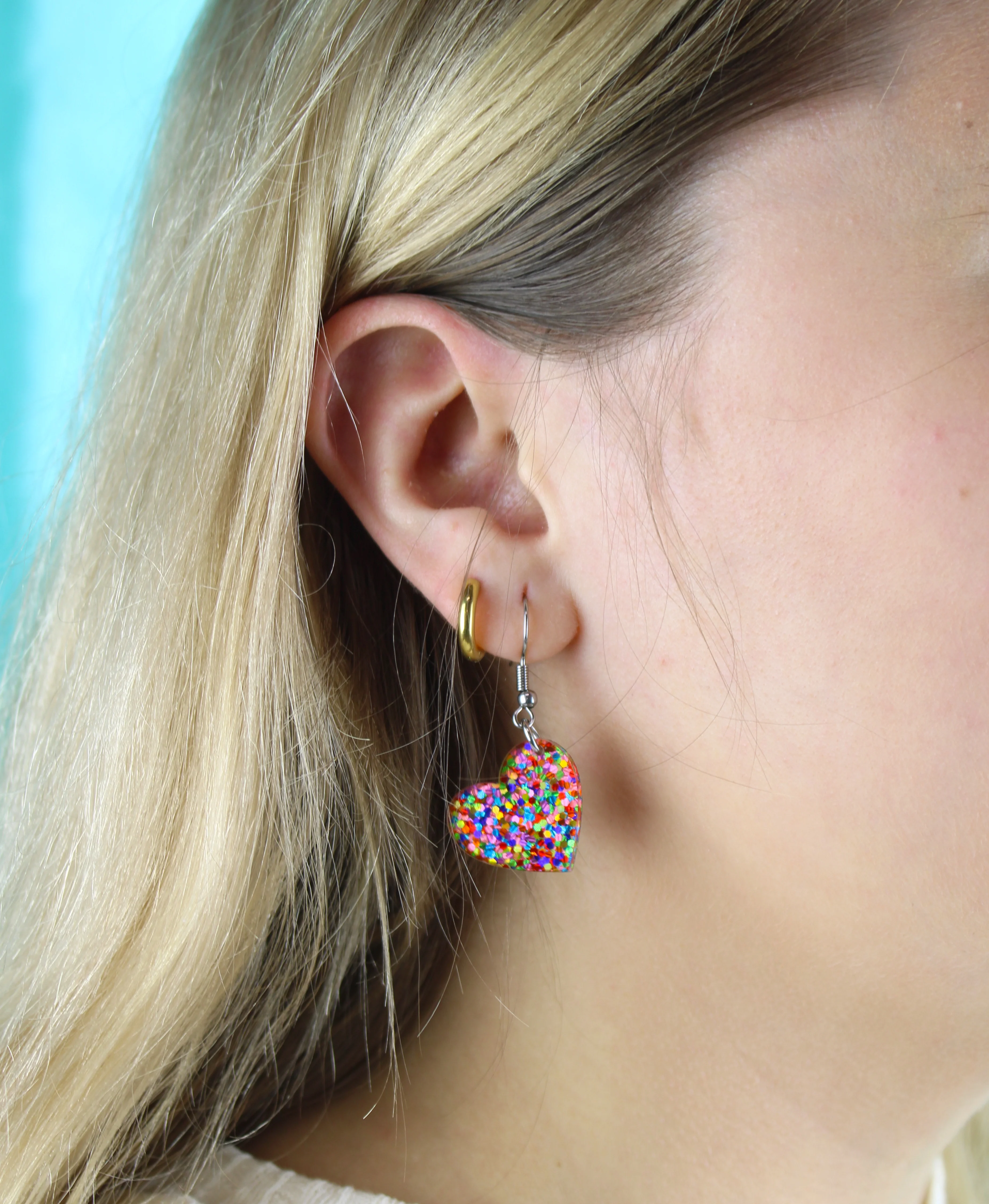 Glitter Rainbow Heart Earrings - Image 2