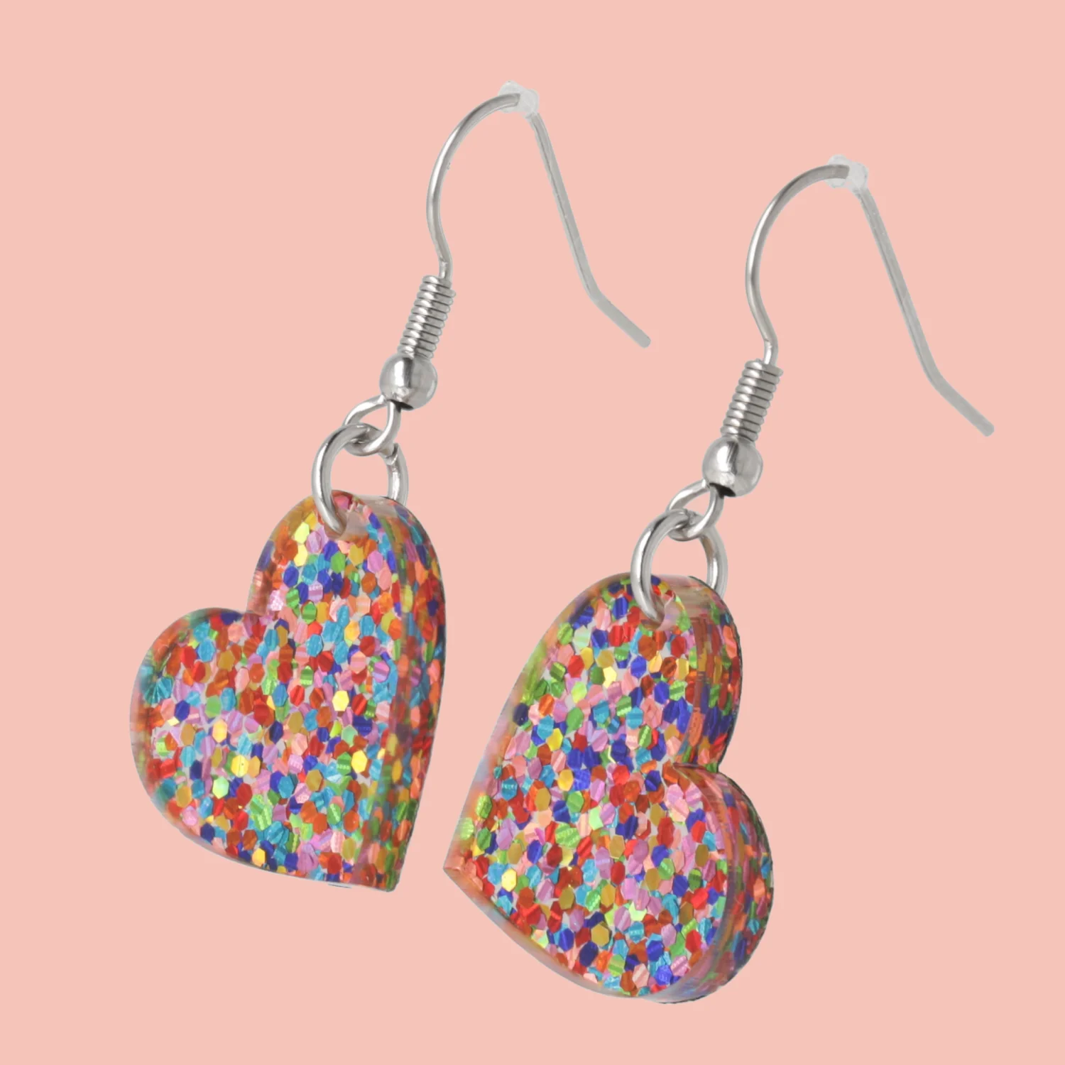 Glitter Rainbow Heart Earrings - Image 3