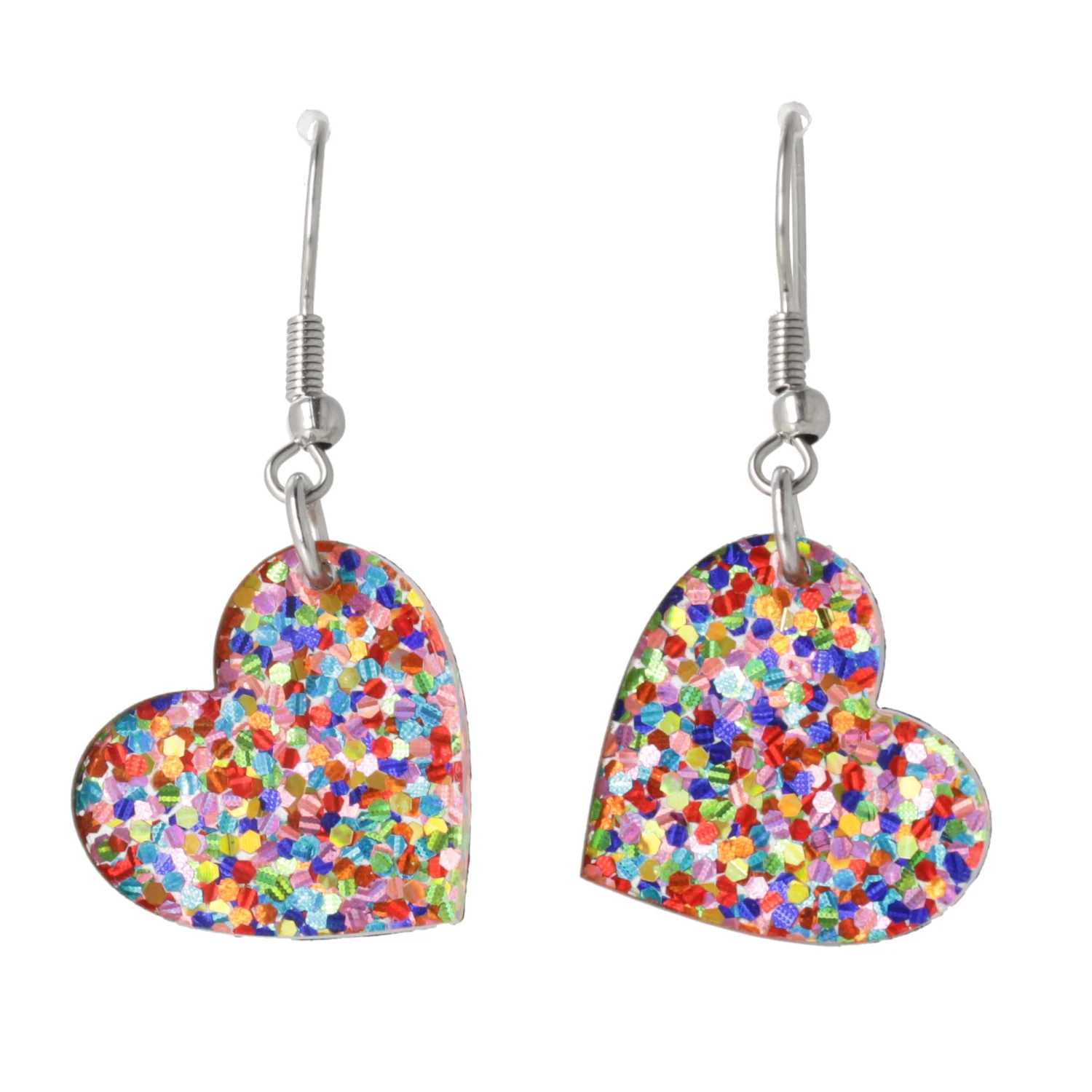 Glitter Rainbow Heart Earrings - Image 5
