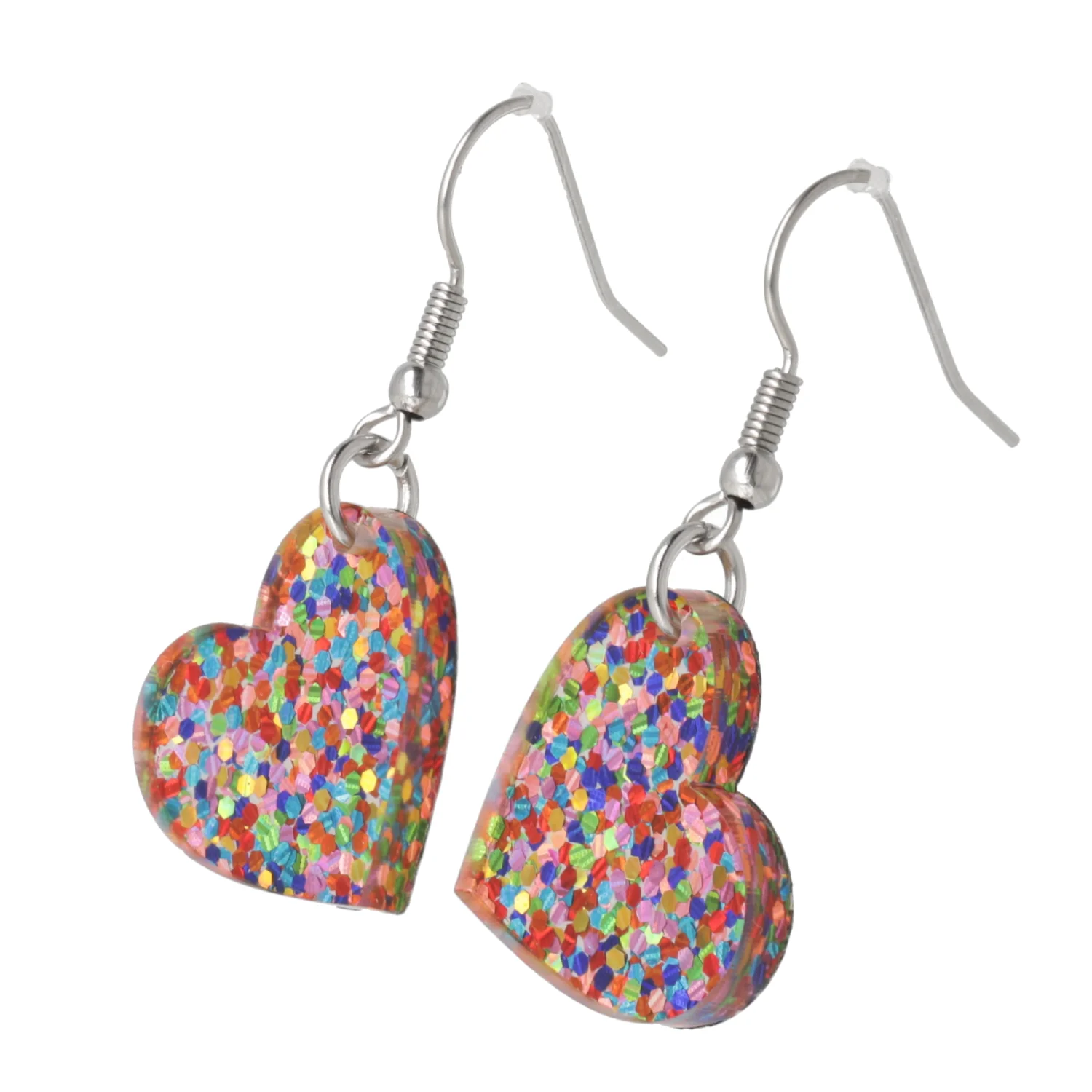 Glitter Rainbow Heart Earrings - Image 6