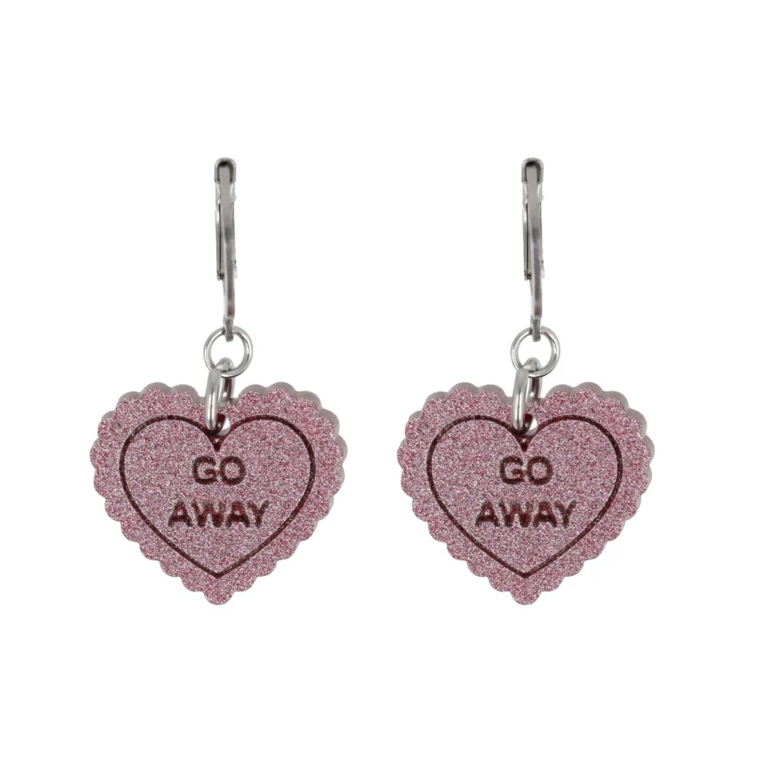 "Go Away" Loveheart Huggie Hoop Earrings - Pink - Image 3