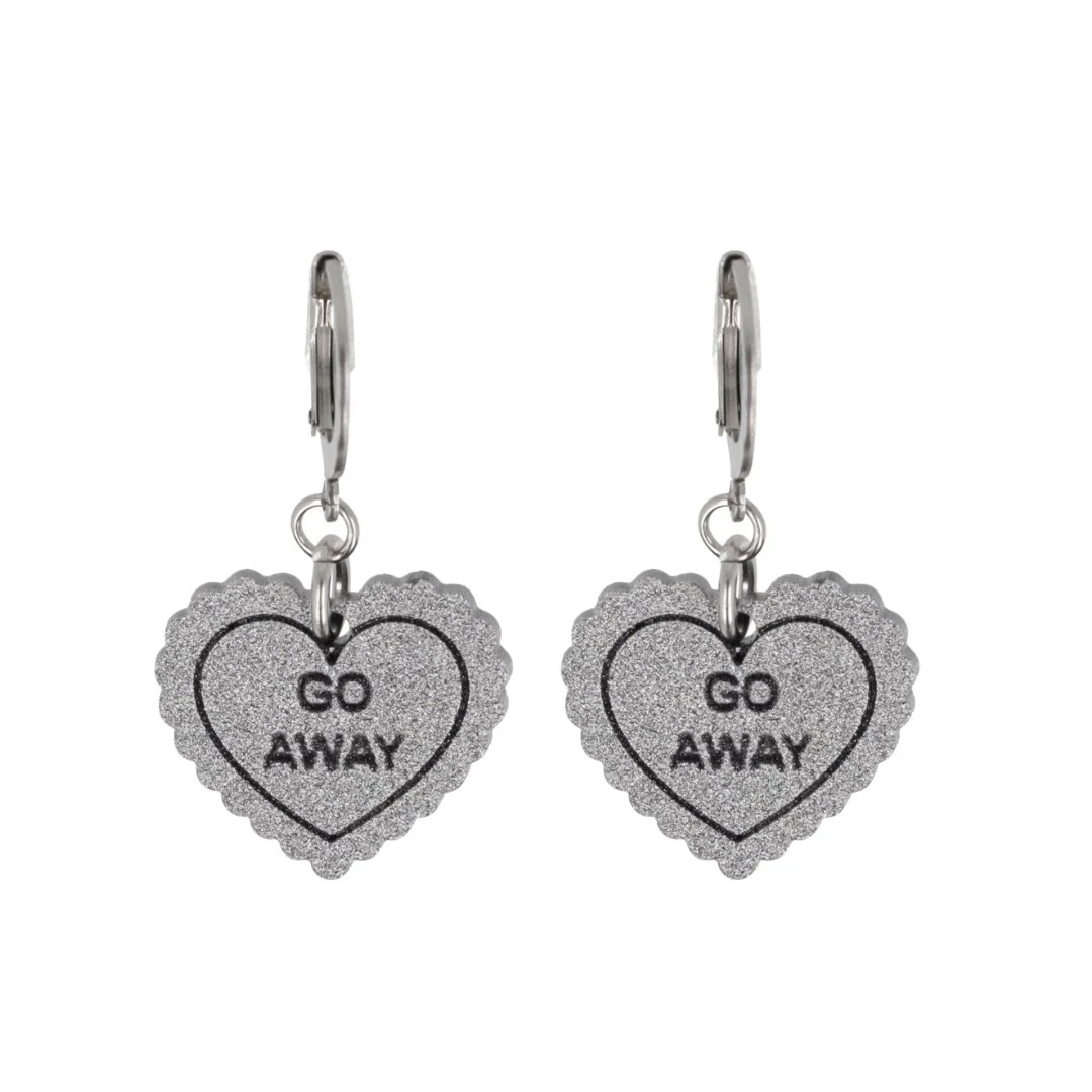 "Go Away" Loveheart Huggie Hoop Earrings - Silver - Image 3