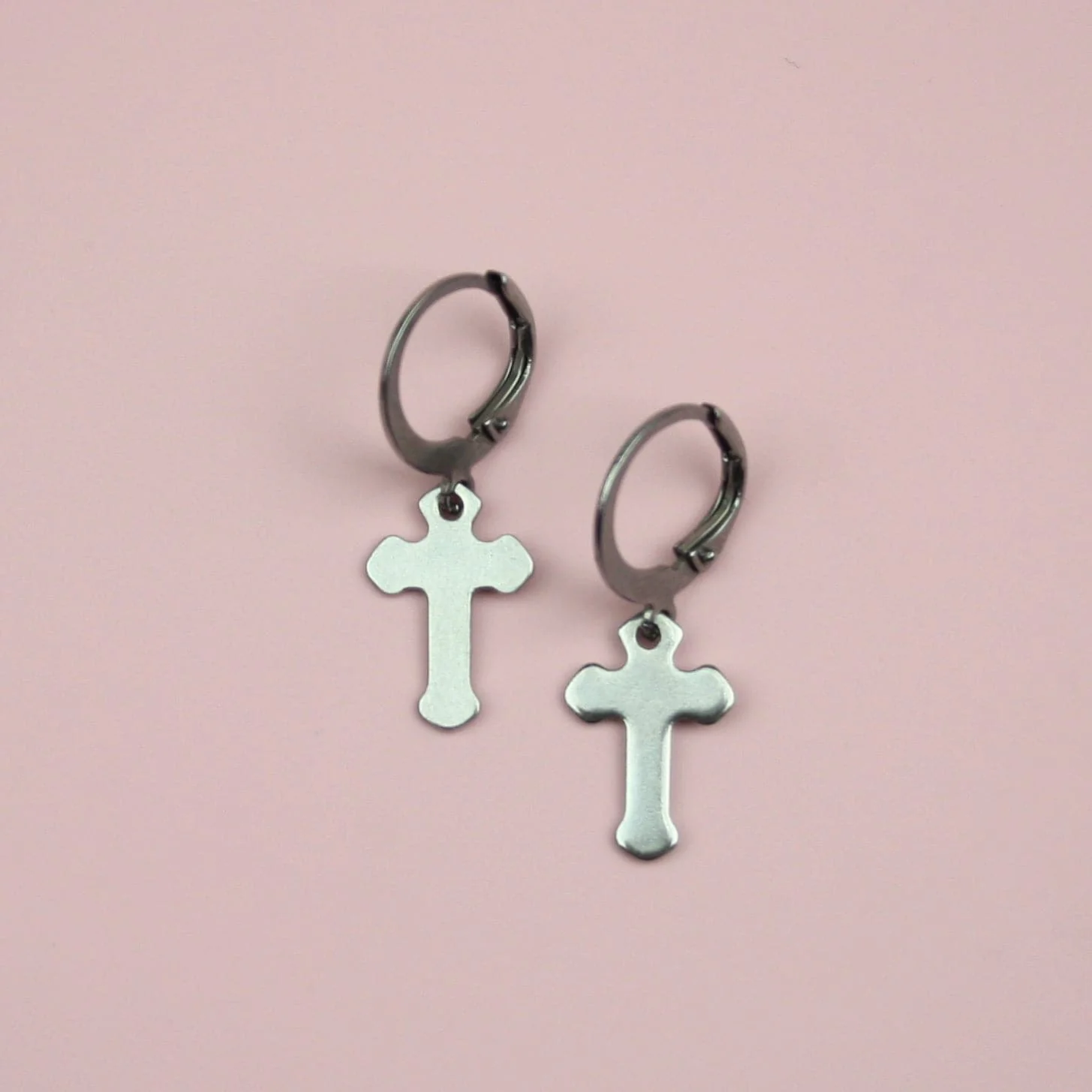 Gothic Cross Hoop Earrings - Image 3