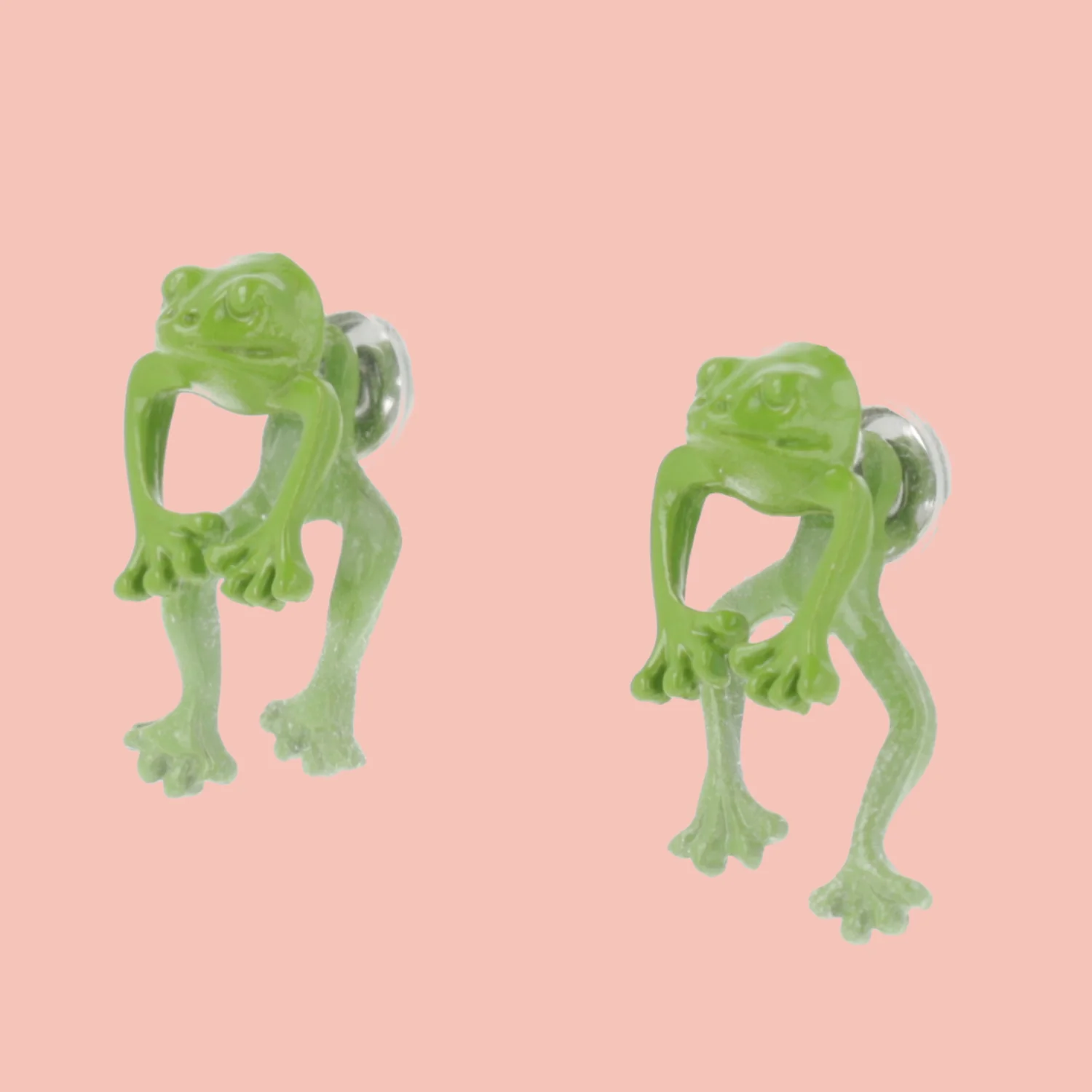 Green 2 Piece Frog Stud Earrings - Image 3