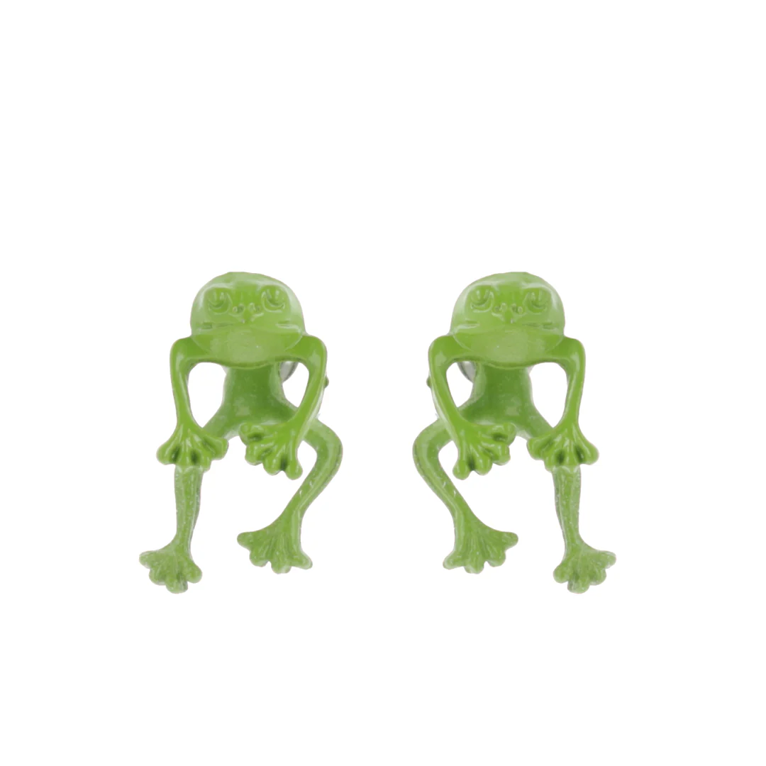 Green 2 Piece Frog Stud Earrings - Image 4