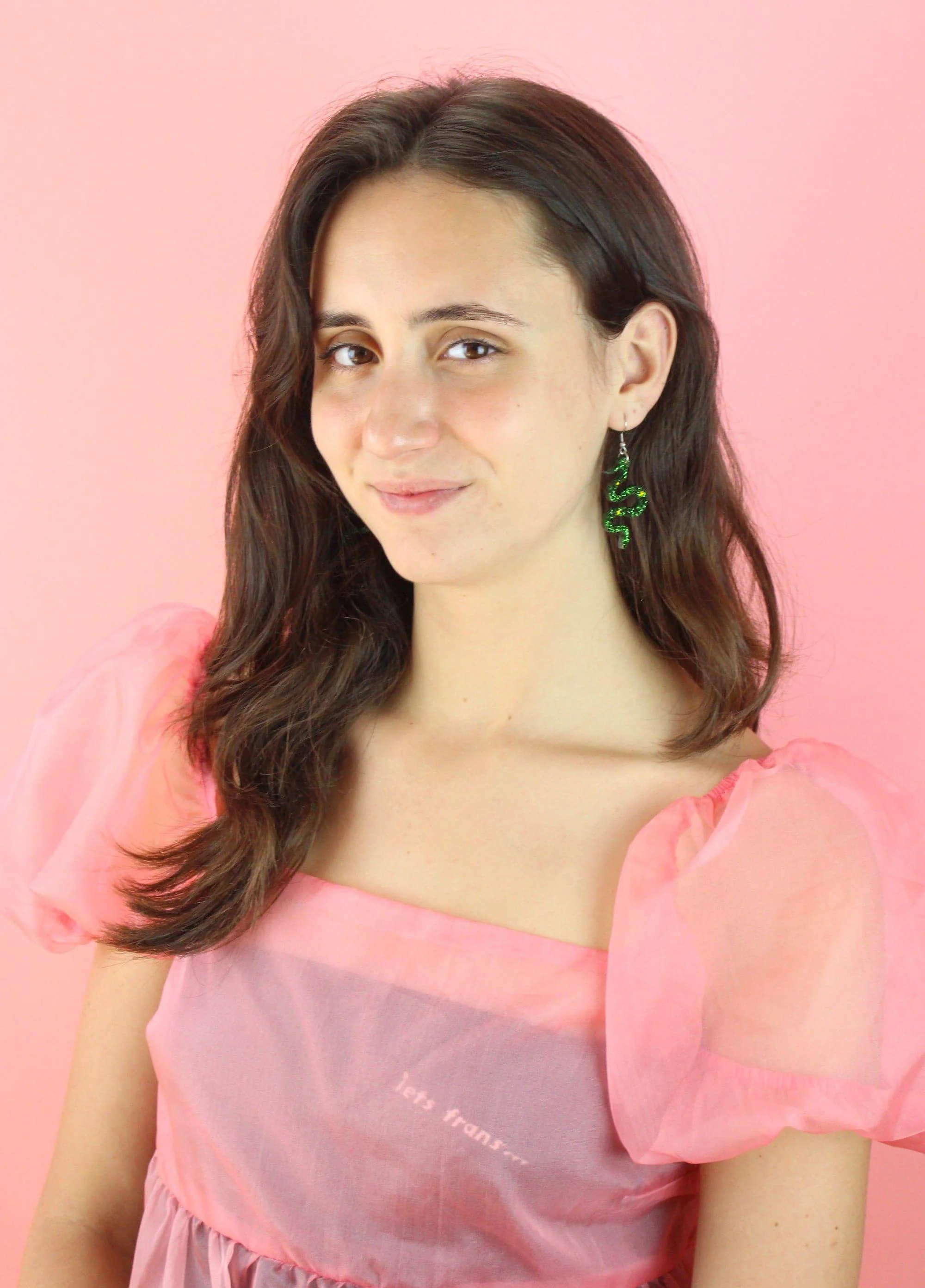 Green Glitter Medusa Snake Earrings - Image 6