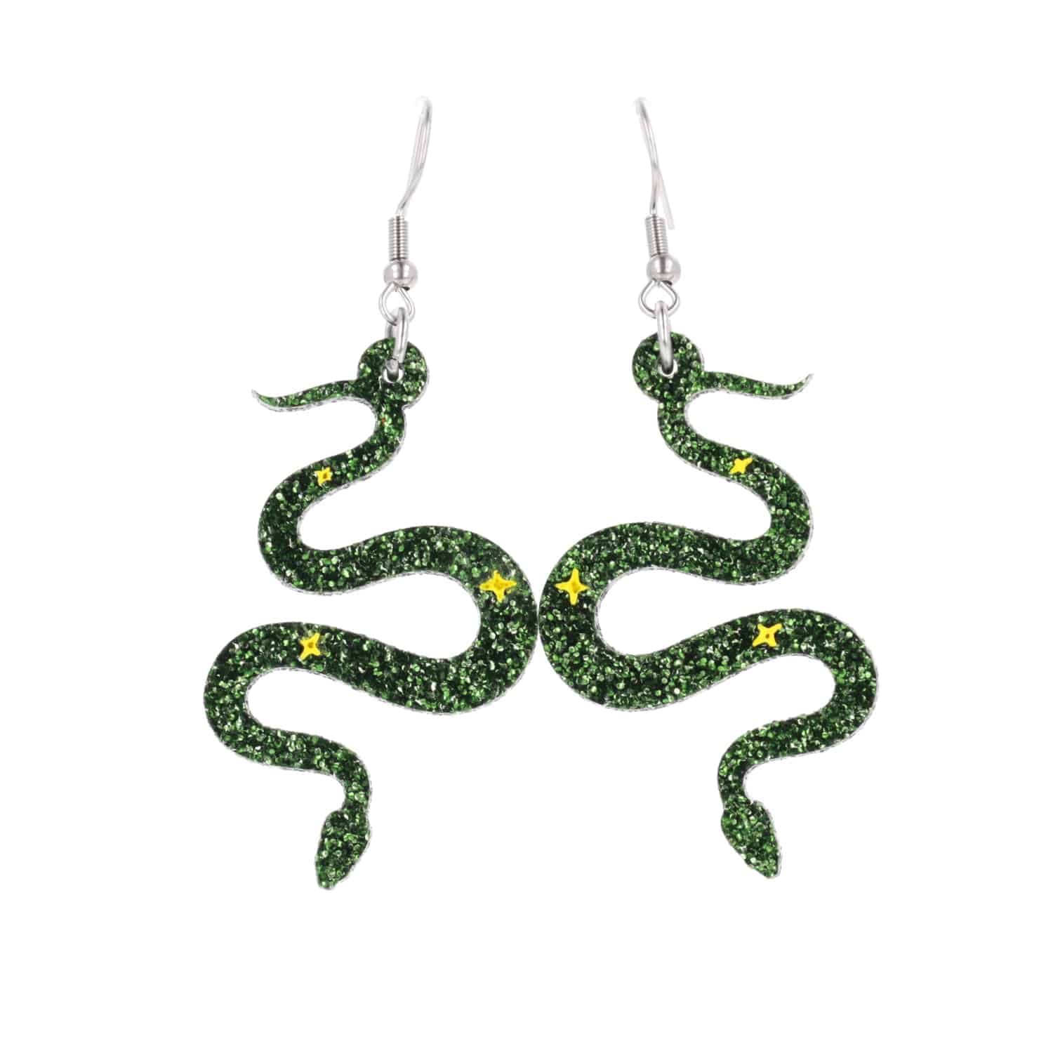 Green Glitter Medusa Snake Earrings - Image 7