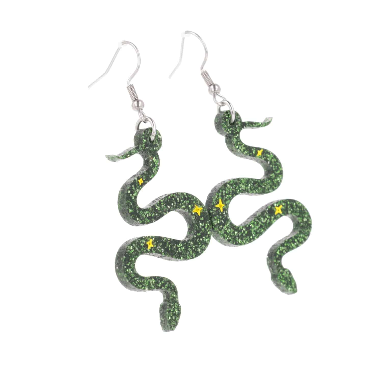 Green Glitter Medusa Snake Earrings - Image 8