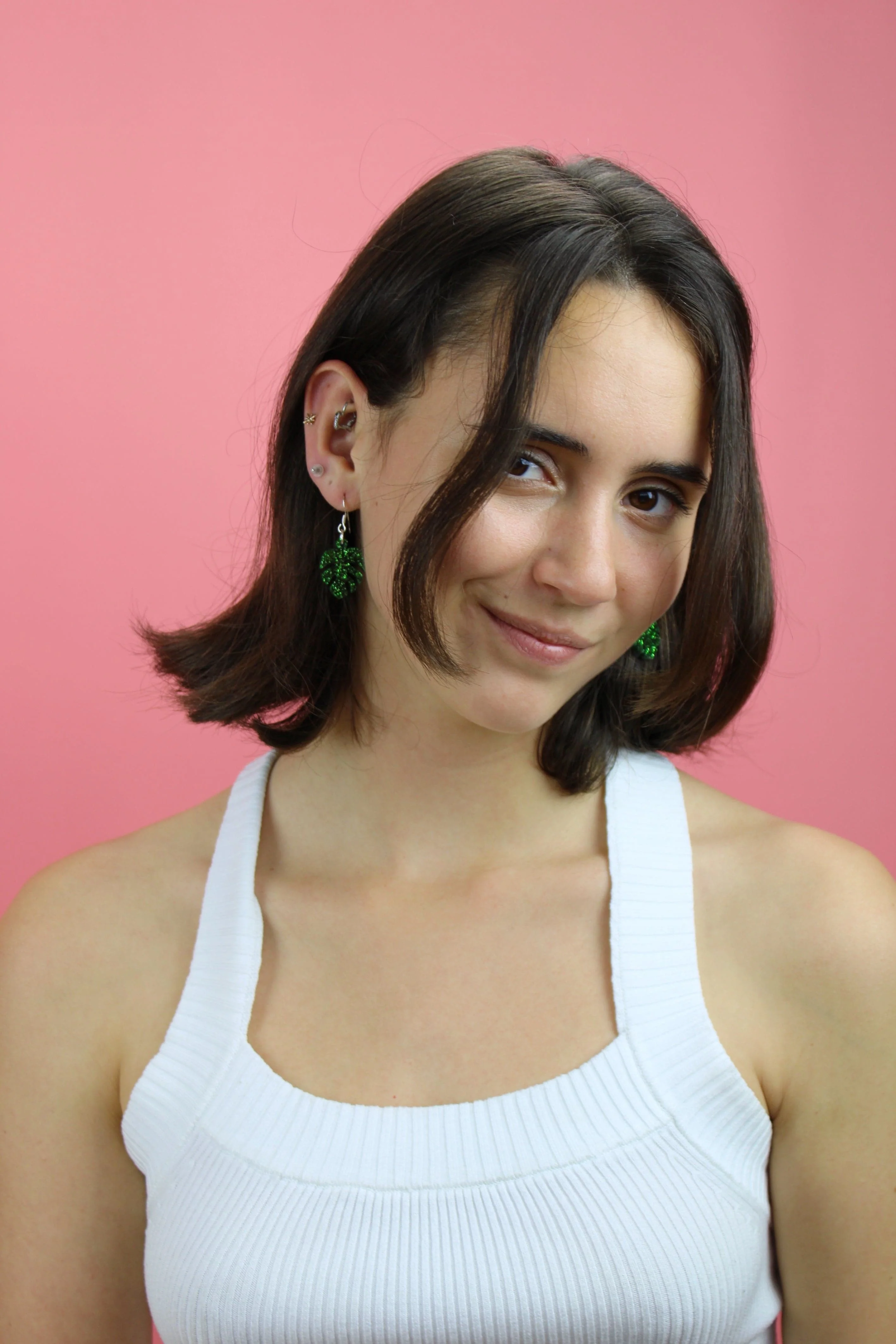 Green Glitter Monstera Earrings - Image 5