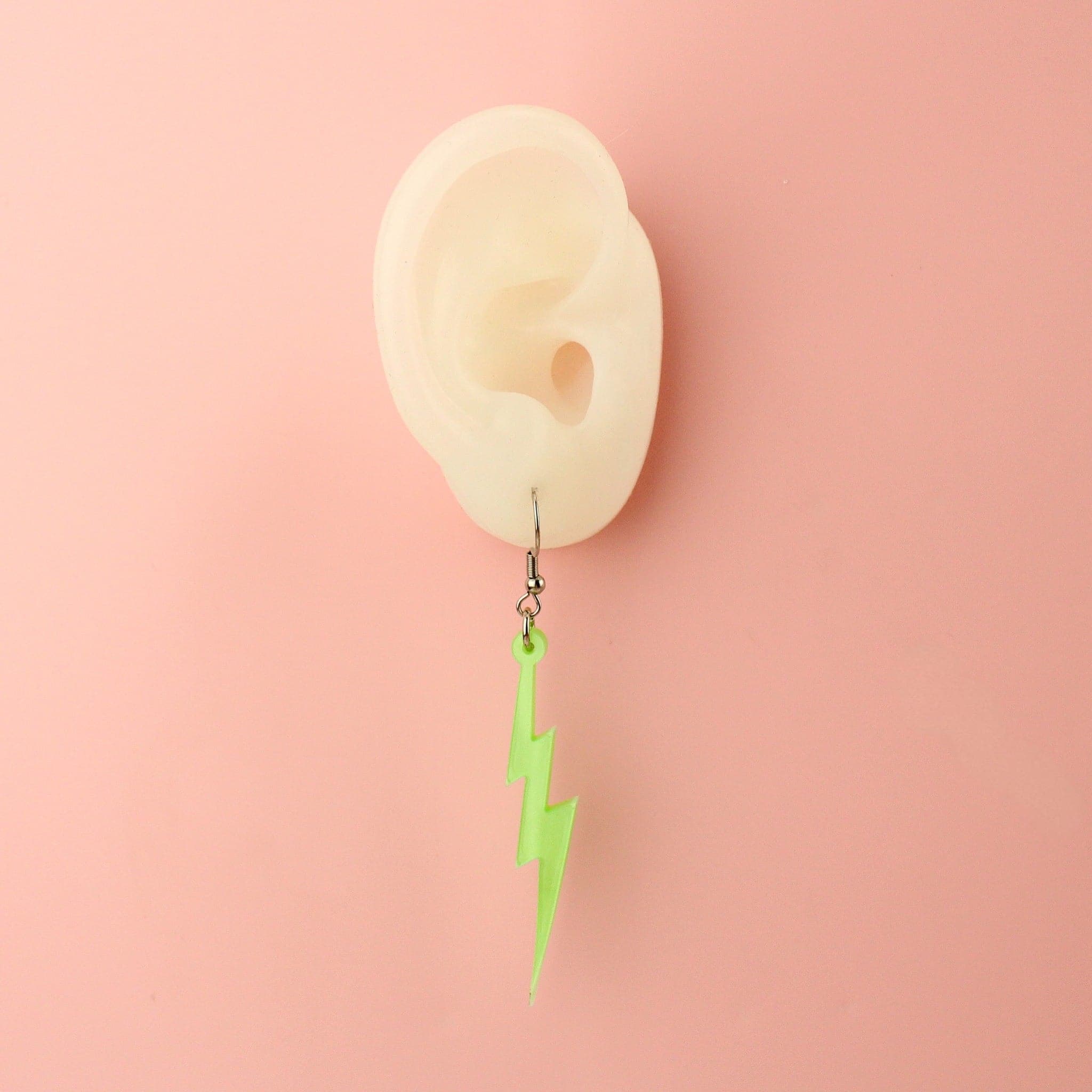 Green Marble Lightning Bolt Earrings - Image 3
