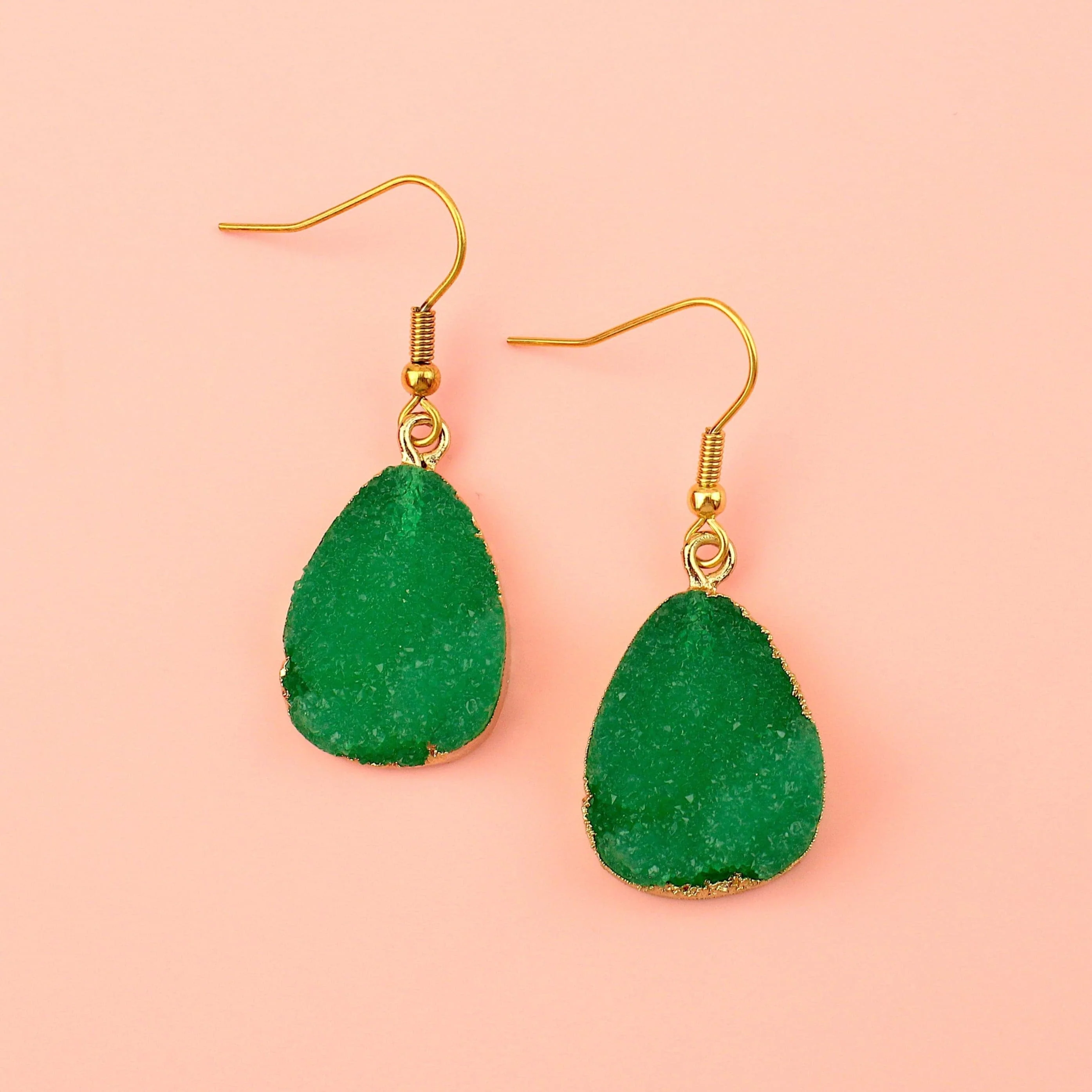 Green Pear Drop Druzy Earrings