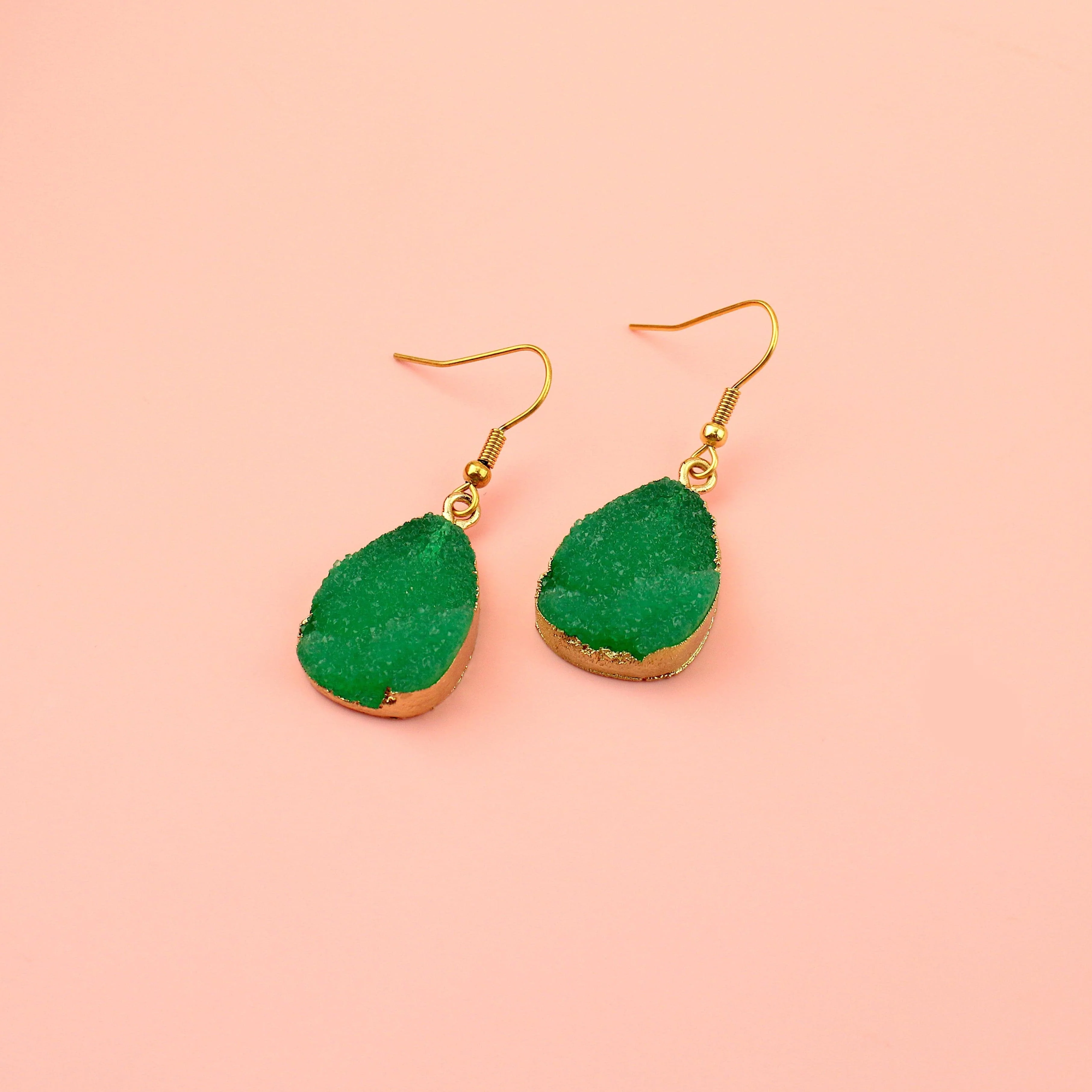 Green Pear Drop Druzy Earrings - Image 2