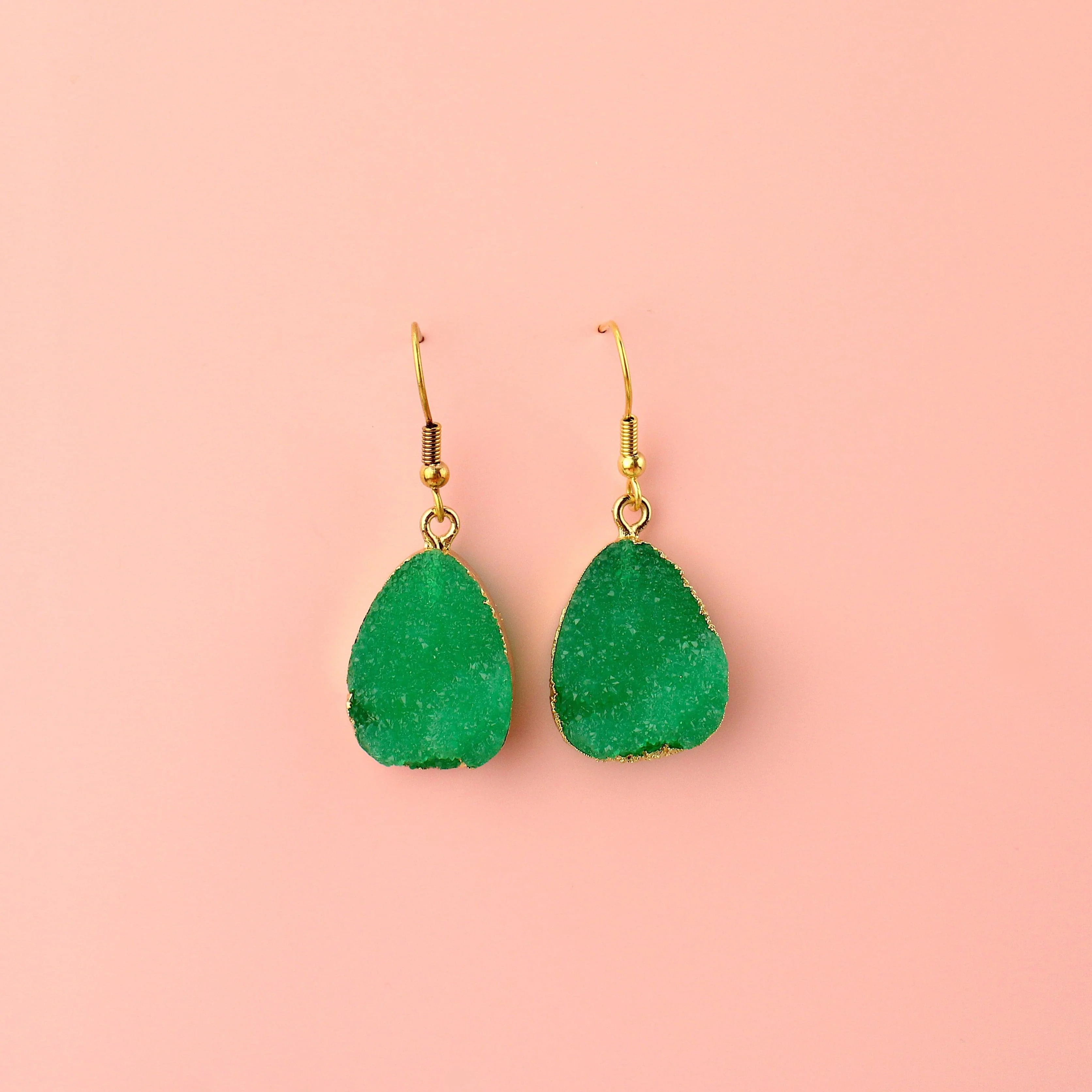 Green Pear Drop Druzy Earrings - Image 3