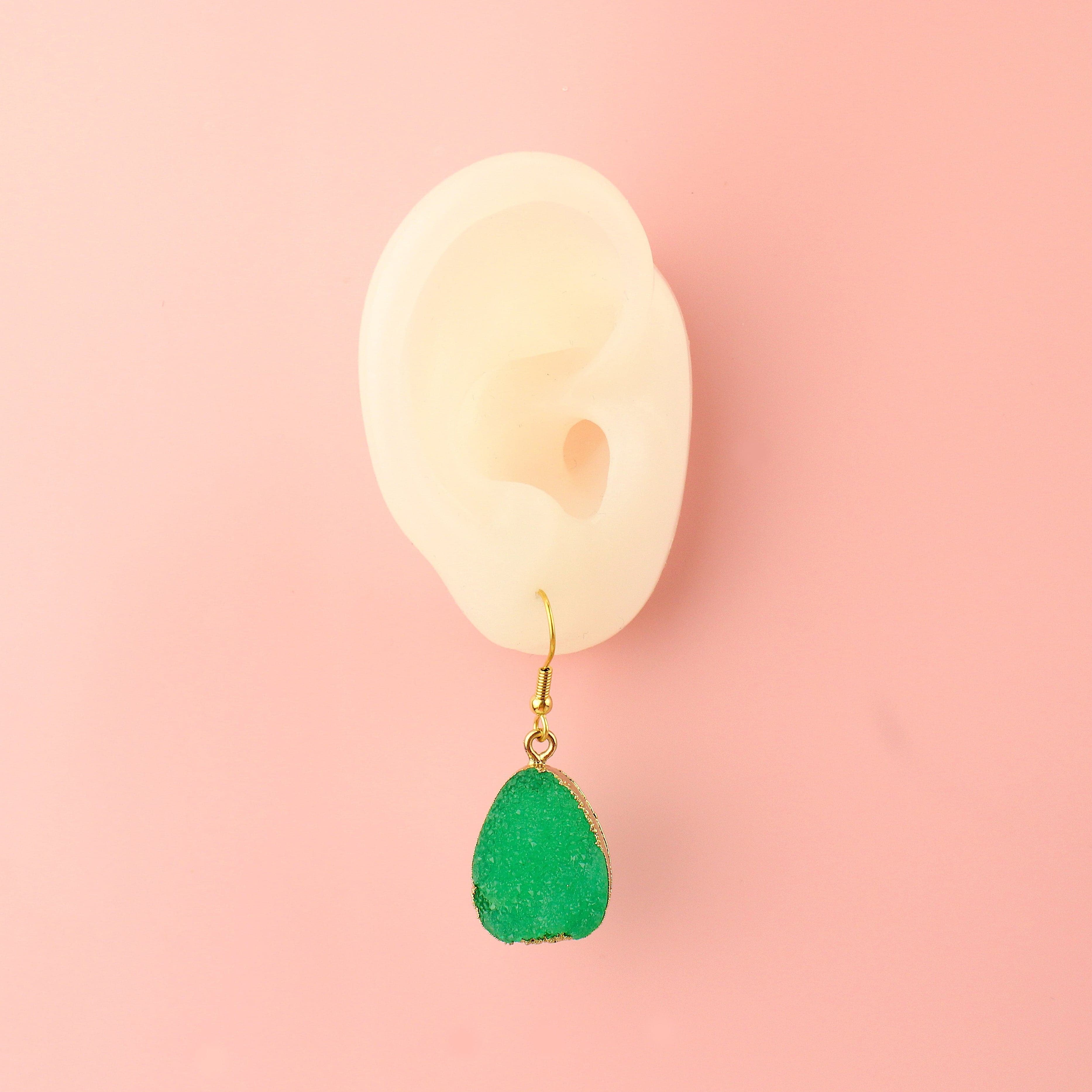 Green Pear Drop Druzy Earrings - Image 4