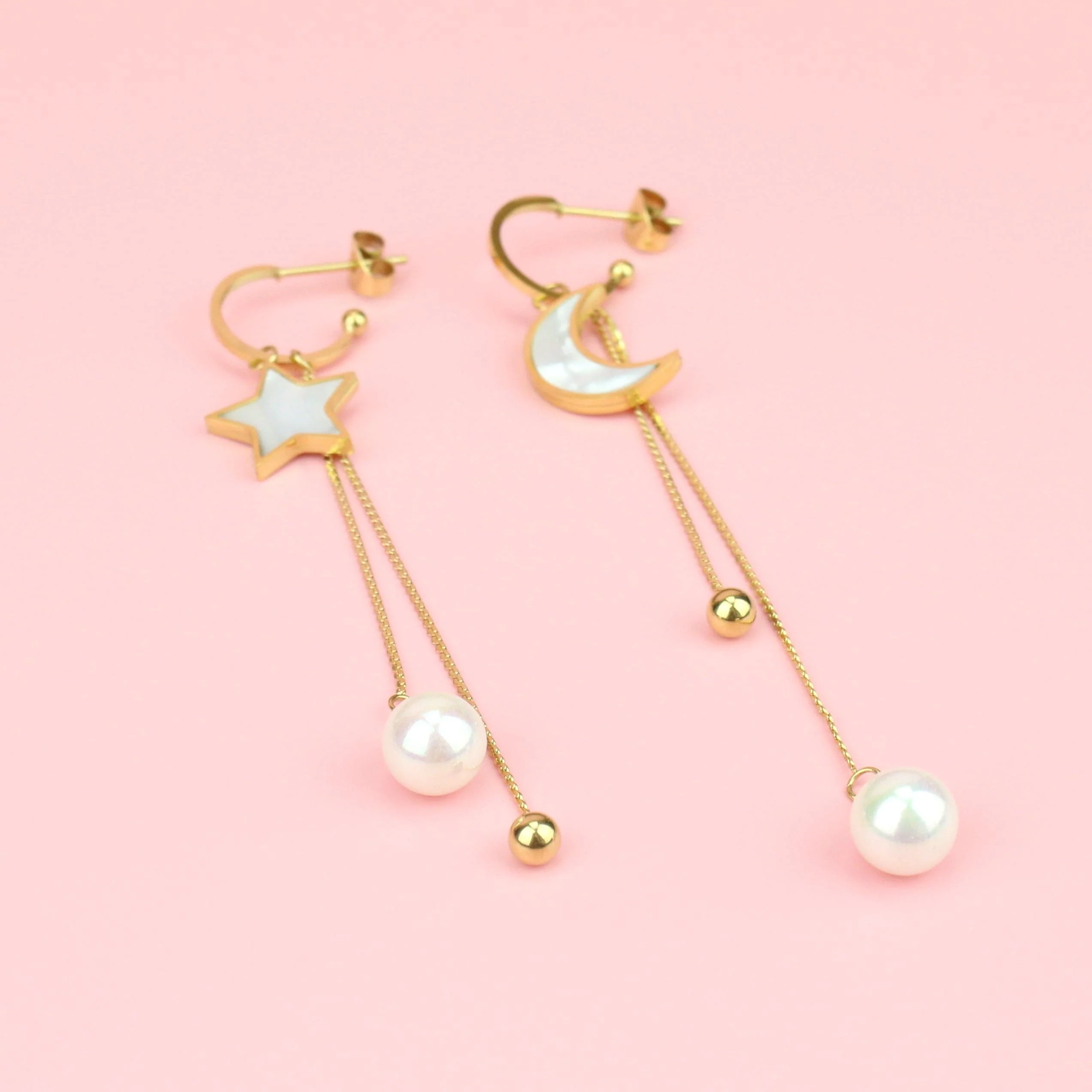 Hanging Star And Moon Earrings - Image 4
