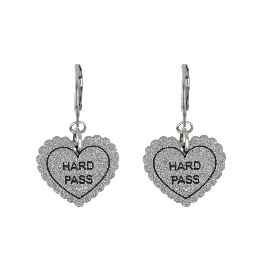 "Hard Pass" Loveheart Huggie Hoop Earrings - Silver - Image 3