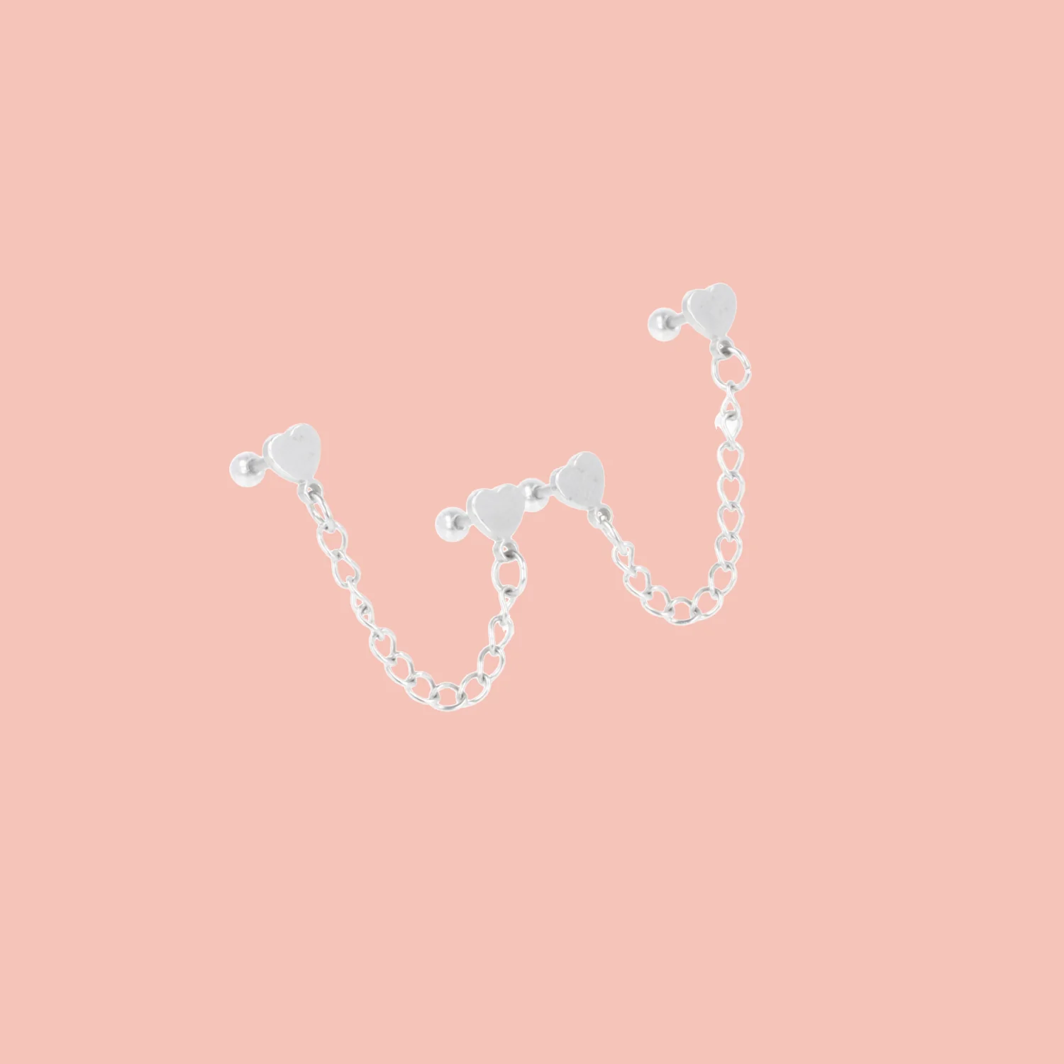 Heart Chain Double Stud Earrings - Image 3