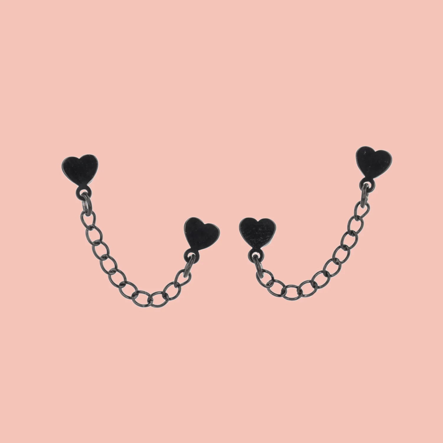 Heart Chain Double Stud Earrings (Black)