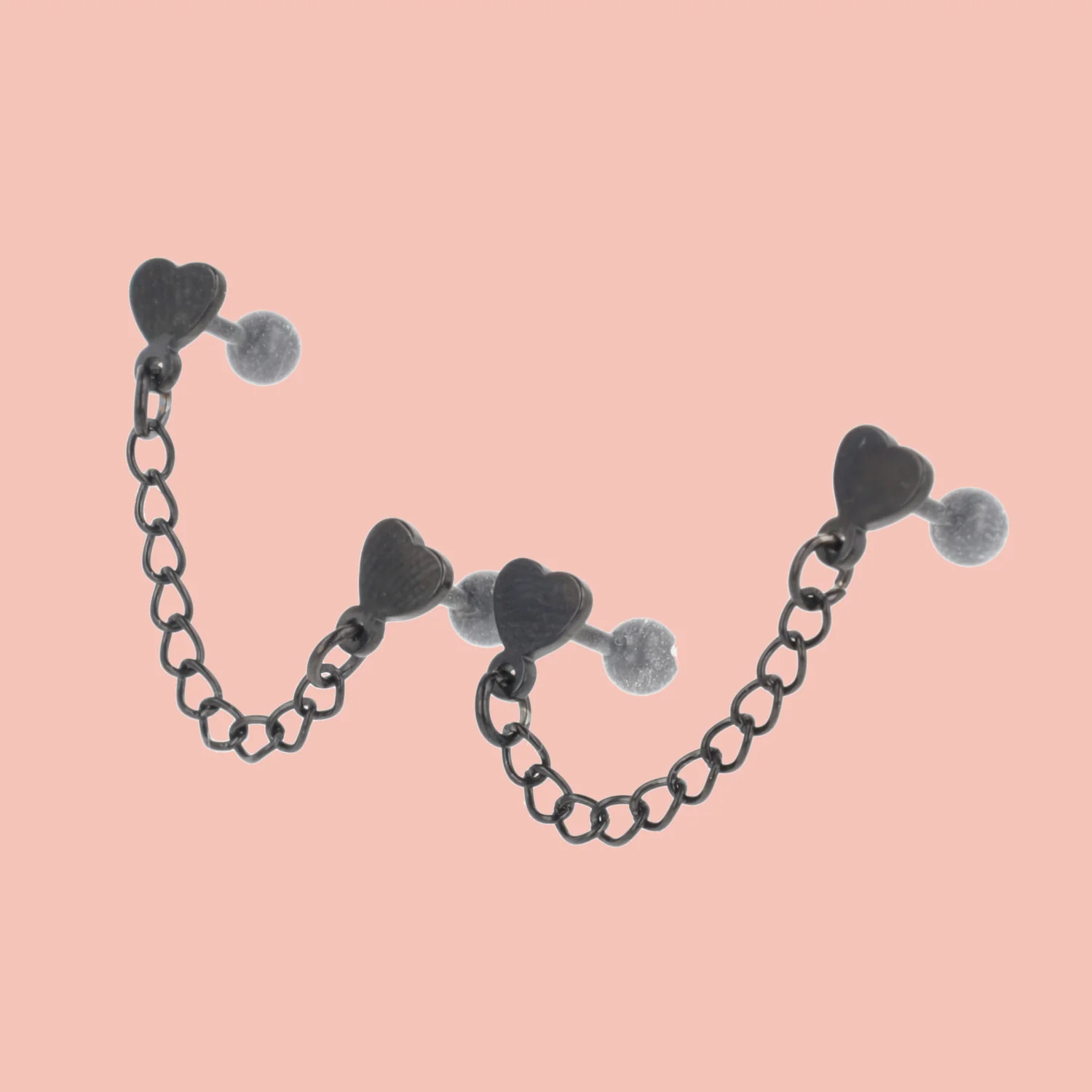 Heart Chain Double Stud Earrings (Black) - Image 3