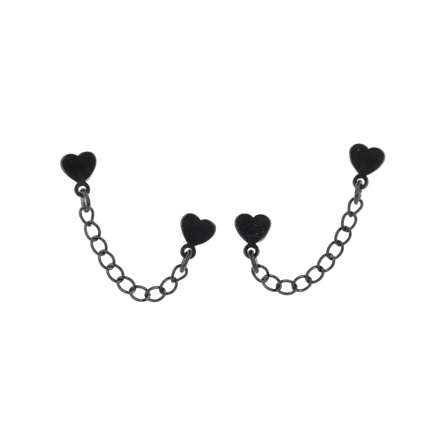Heart Chain Double Stud Earrings (Black) - Image 4