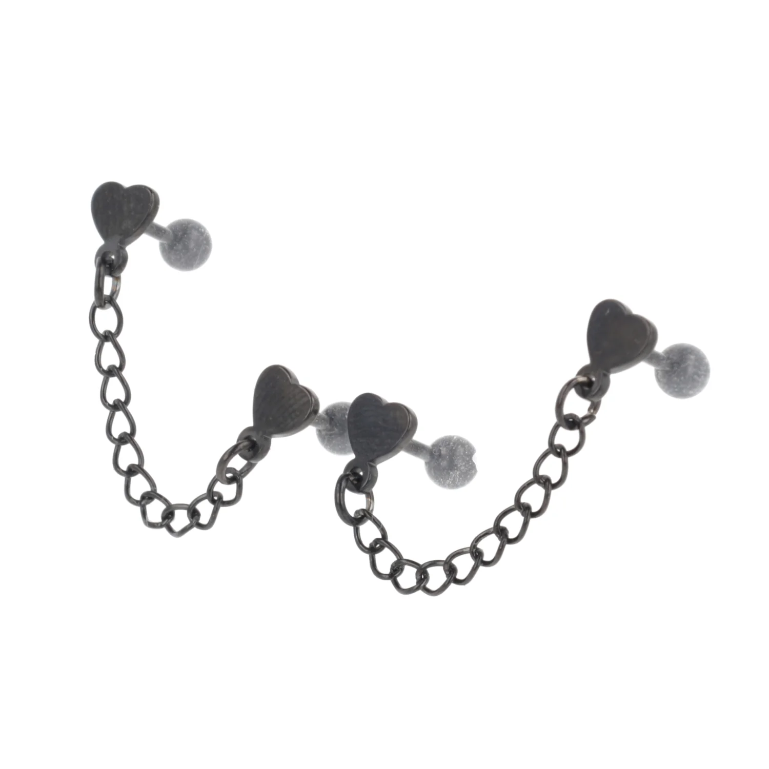 Heart Chain Double Stud Earrings (Black) - Image 5