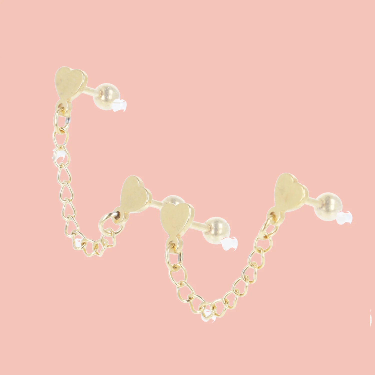 Heart Chain Double Stud Earrings (Gold Plated) - Image 3