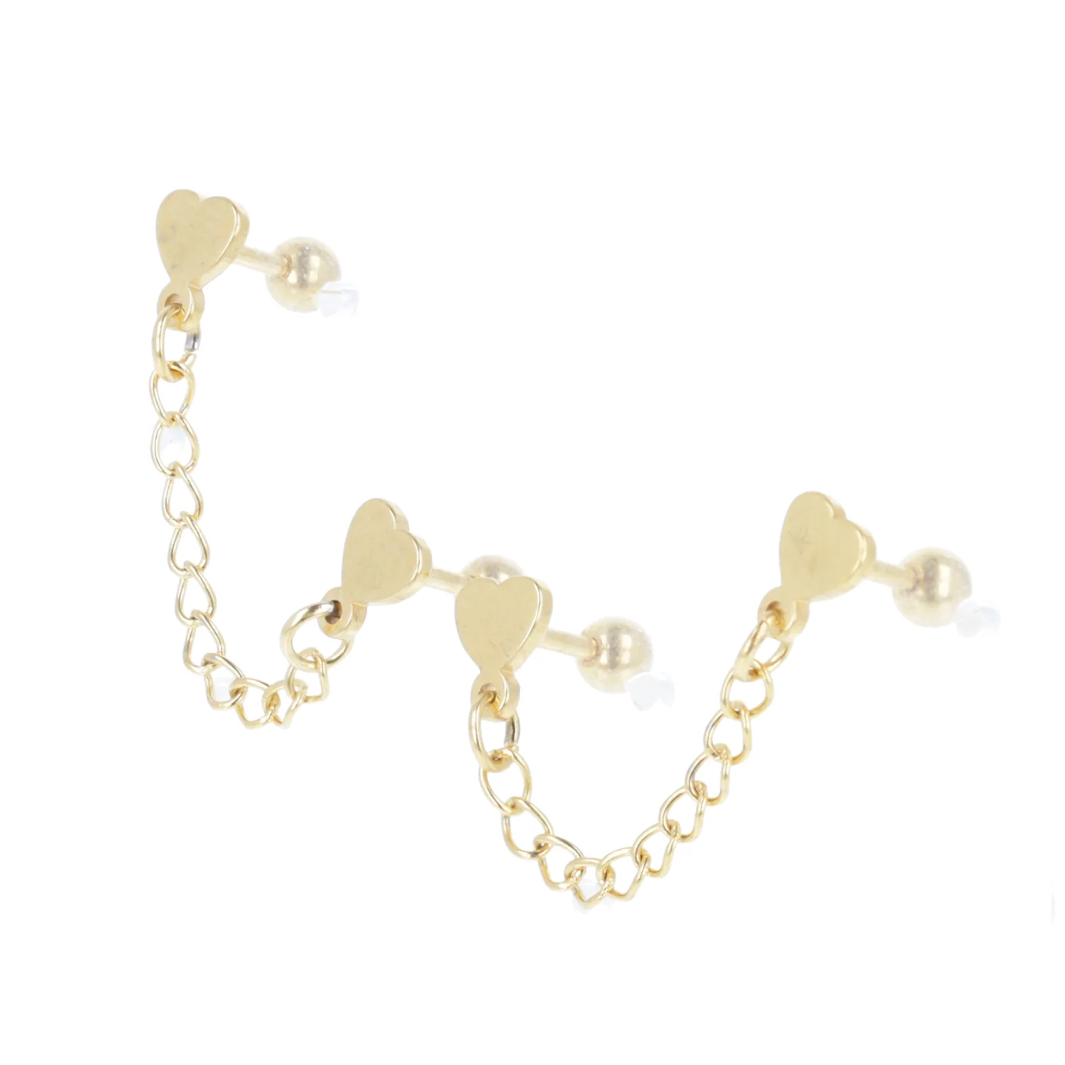 Heart Chain Double Stud Earrings (Gold Plated) - Image 4