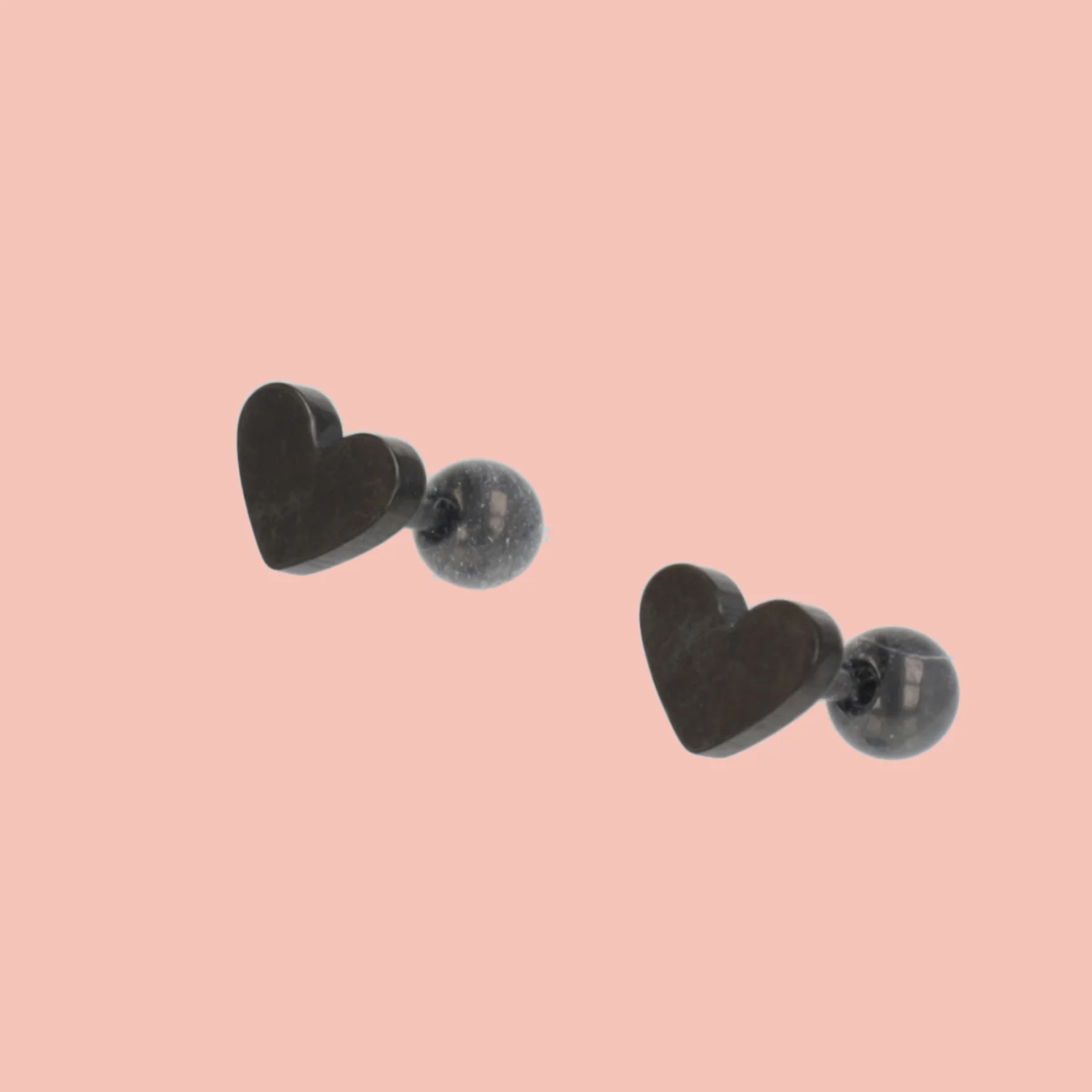 Heart Screw On Stud Earrings - Black