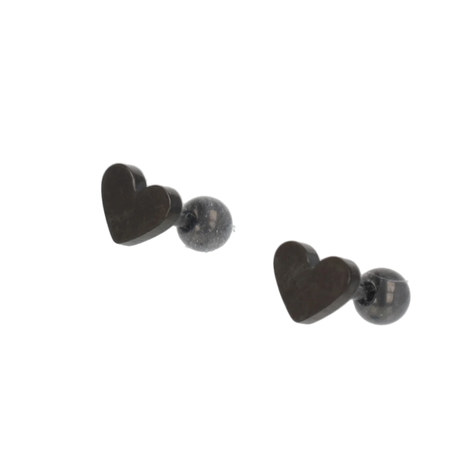Heart Screw On Stud Earrings - Black - Image 5