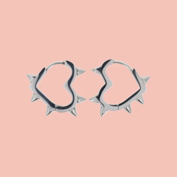 Heart Spike Huggie Hoop Earrings - Image 5