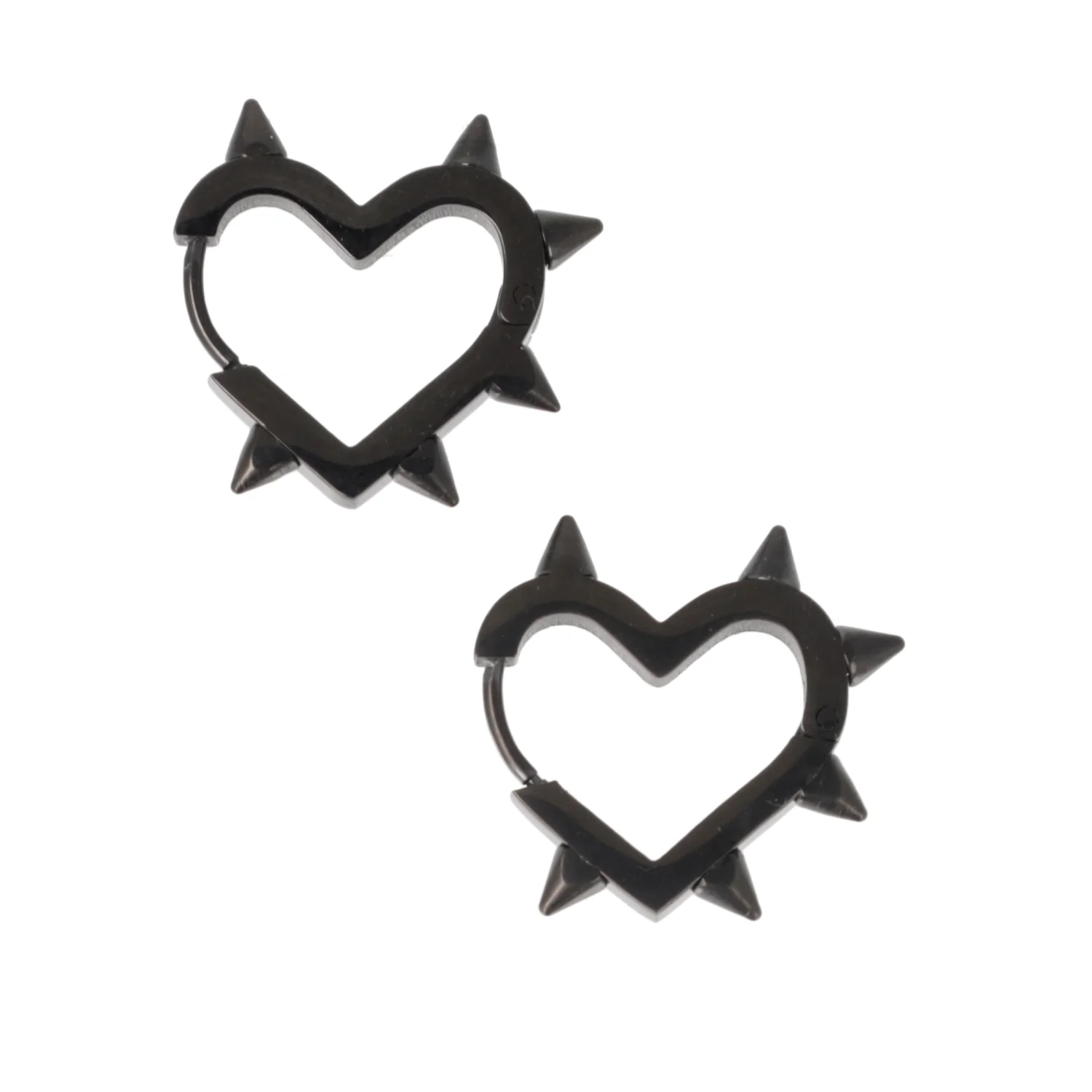 Heart Spike Huggie Hoop Earrings (Black) - Image 10