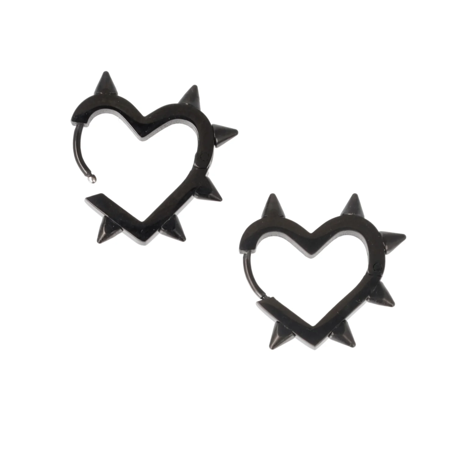 Heart Spike Huggie Hoop Earrings (Black) - Image 11