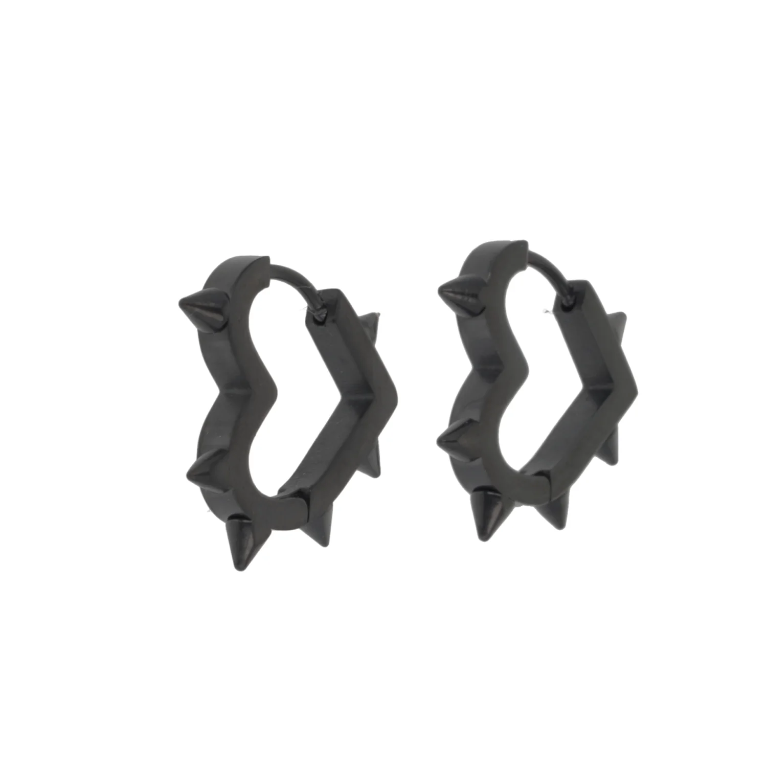 Heart Spike Huggie Hoop Earrings (Black) - Image 12