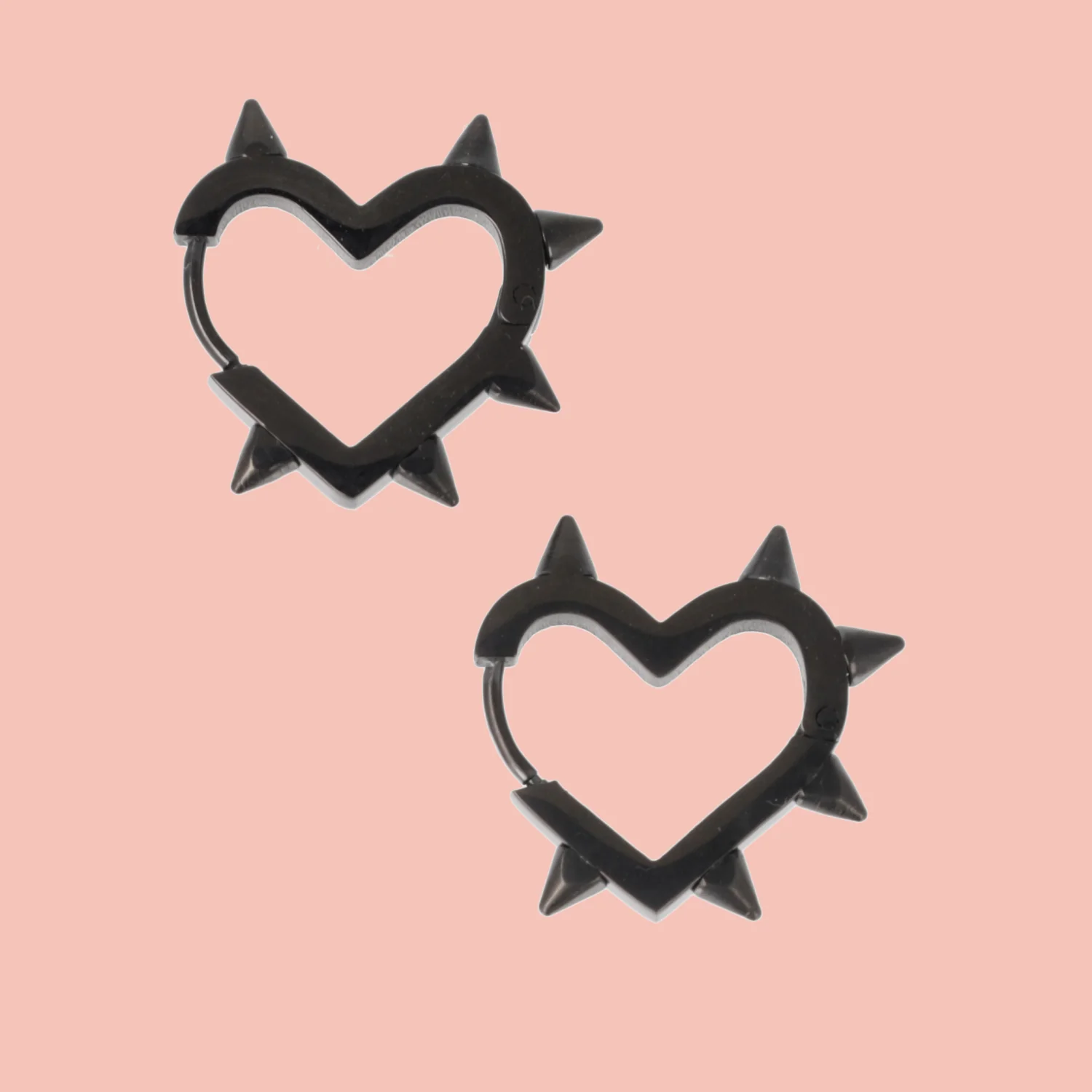 Heart Spike Huggie Hoop Earrings (Black) - Image 3