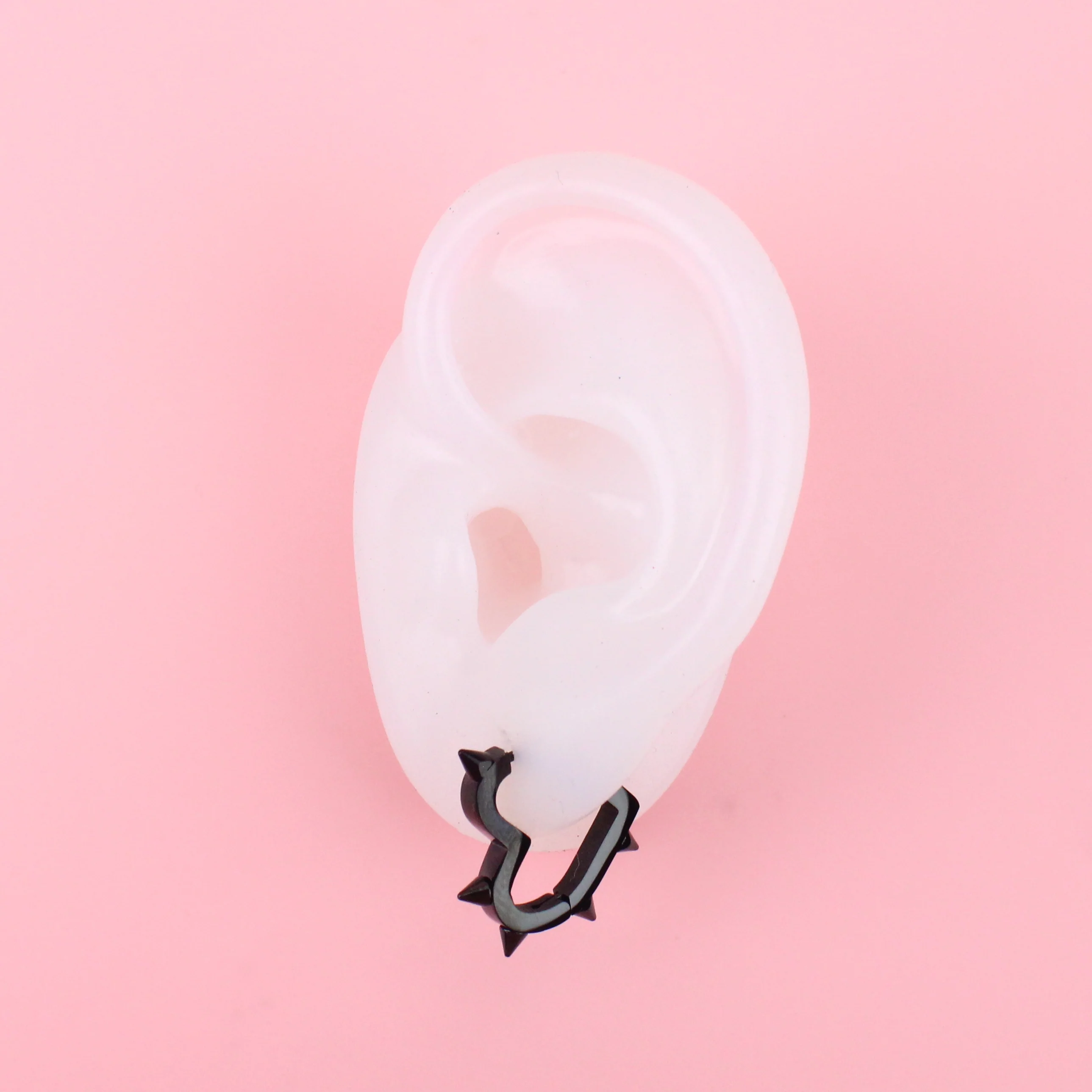 Heart Spike Huggie Hoop Earrings (Black) - Image 4