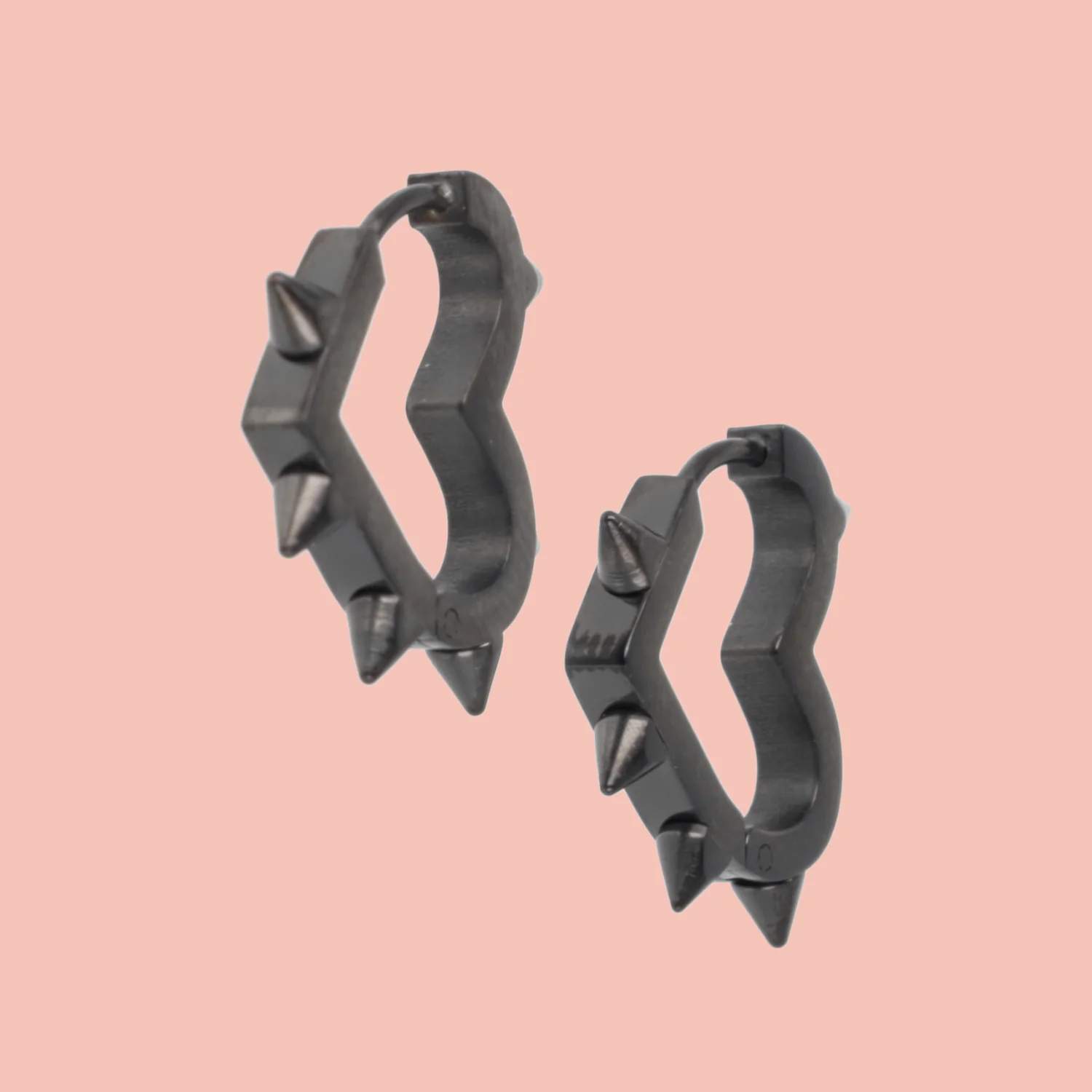 Heart Spike Huggie Hoop Earrings (Black) - Image 5