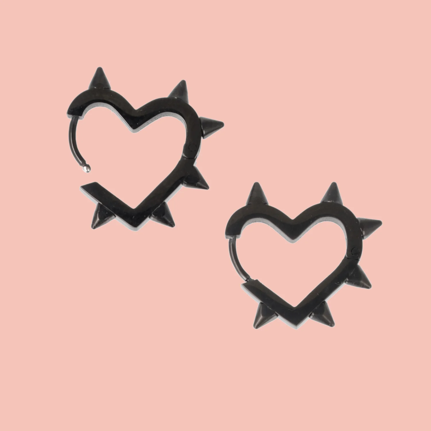 Heart Spike Huggie Hoop Earrings (Black) - Image 6